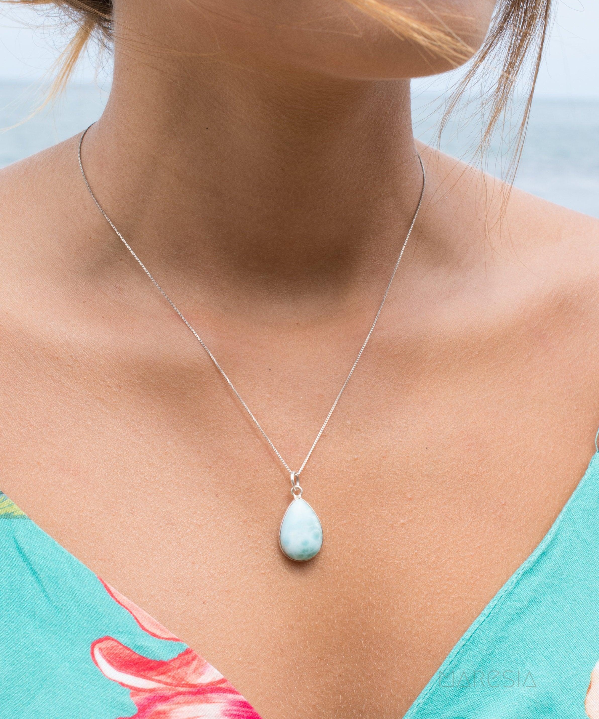 Larimar Necklace ~ Tear Drop ~ Sterling Silver ~Minimalist ~Delicate ~Layered ~ Pendant ~ Necklace ~ Charm MN012
