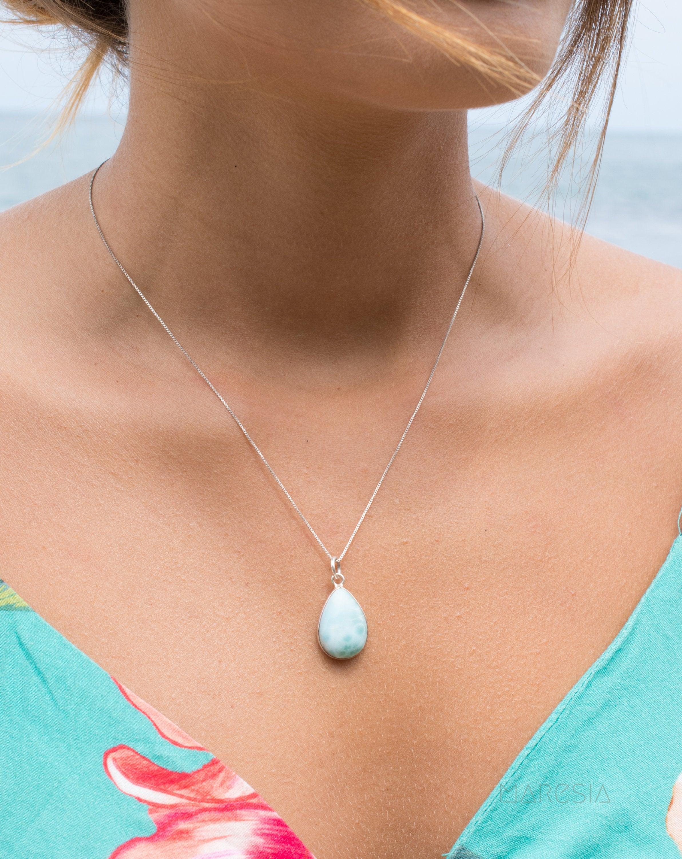 Larimar Necklace ~ Tear Drop ~ Sterling Silver ~Minimalist ~Delicate ~Layered ~ Pendant ~ Necklace ~ Charm MN012