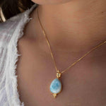 Larimar Pendant ~ Gold Plated over Sterling Silver ~ Necklace ~ minimalist ~ Delicate ~ Everyday Jewelry ~MN144