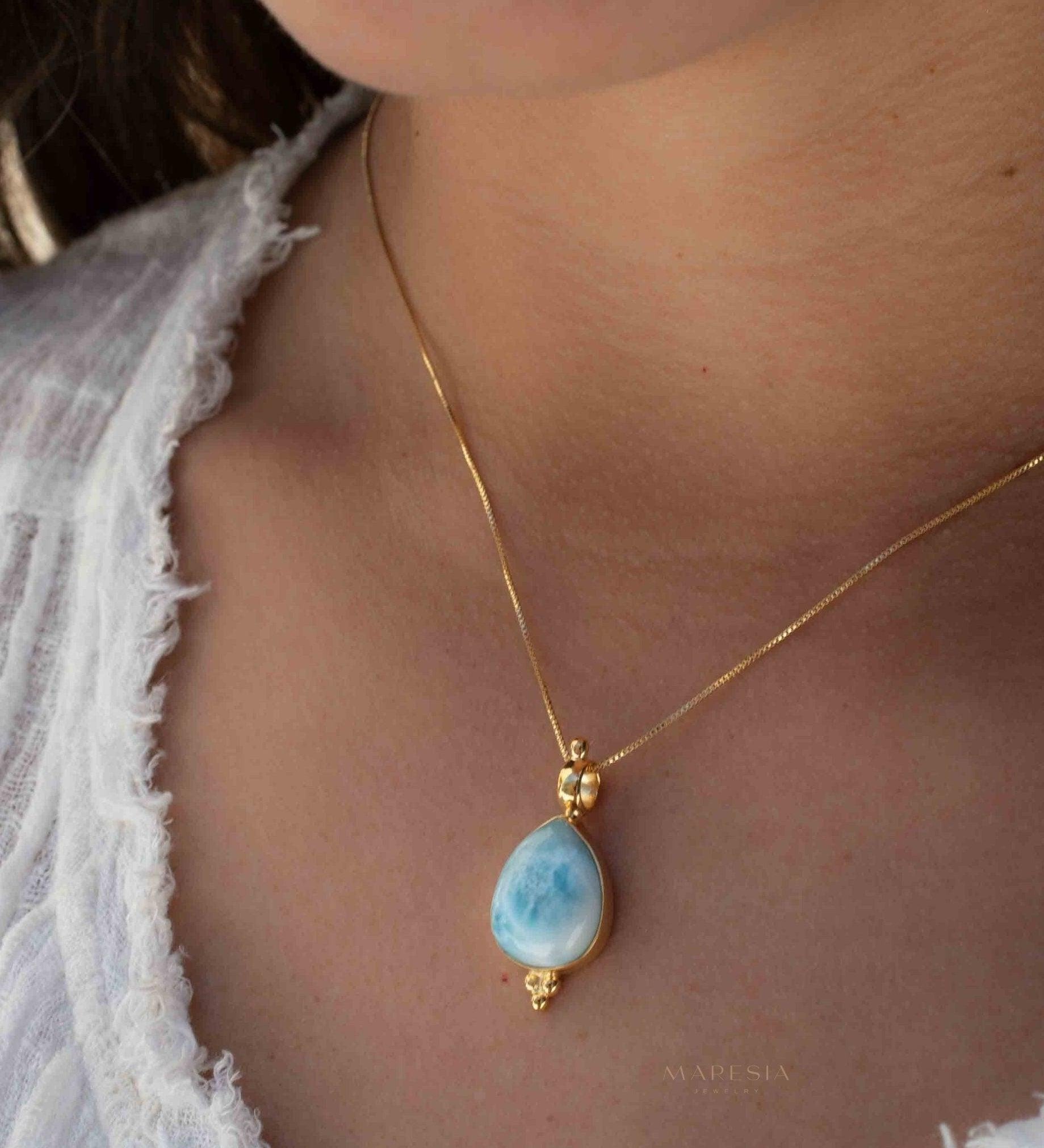 Larimar Pendant ~ Gold Plated over Sterling Silver ~ Necklace ~ minimalist ~ Delicate ~ Everyday Jewelry ~MN144