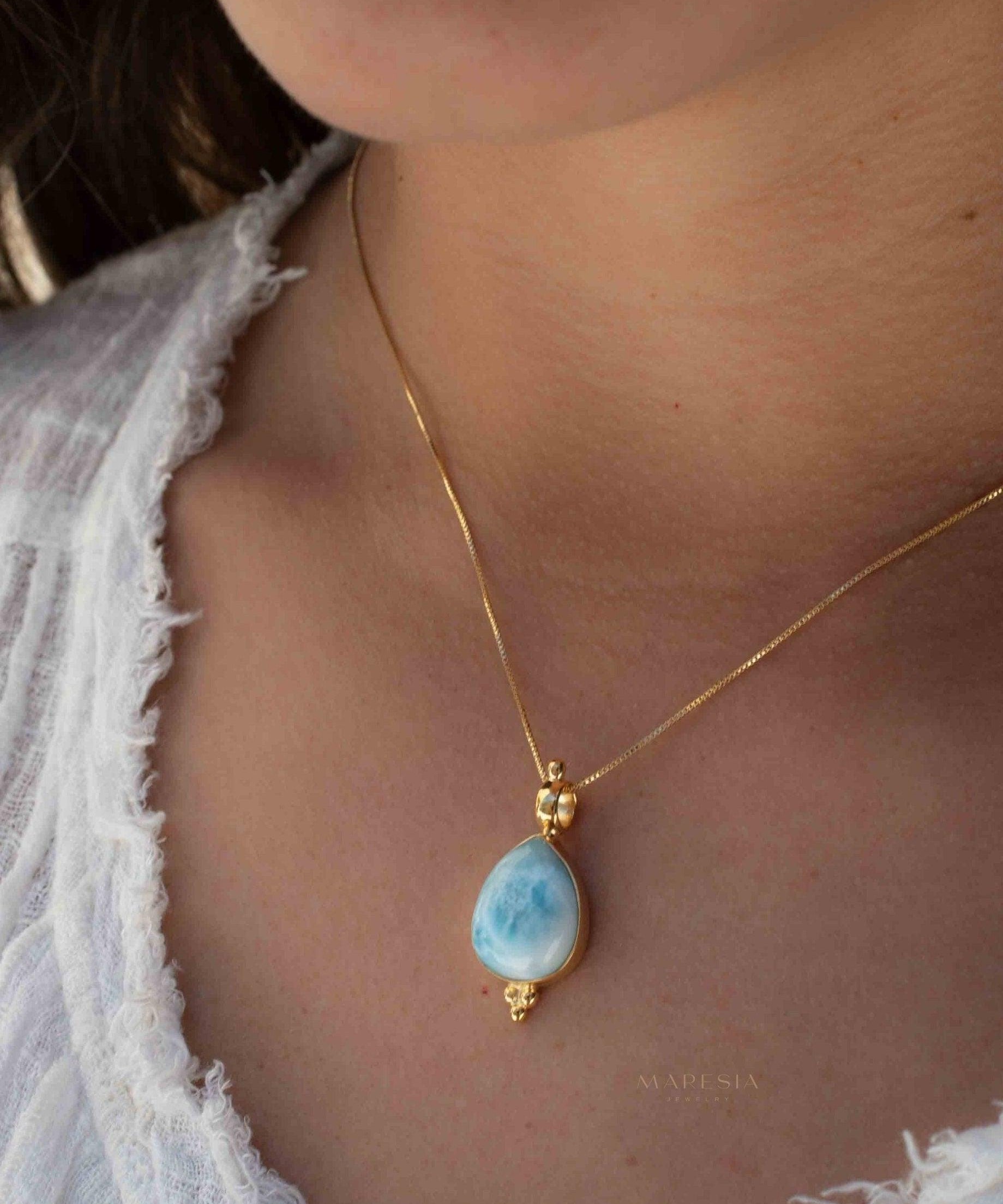 Larimar Pendant ~ Gold Plated over Sterling Silver ~ Necklace ~ minimalist ~ Delicate ~ Everyday Jewelry ~MN144