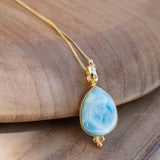 Larimar Pendant ~ Gold Plated over Sterling Silver ~ Necklace ~ minimalist ~ Delicate ~ Everyday Jewelry ~MN144