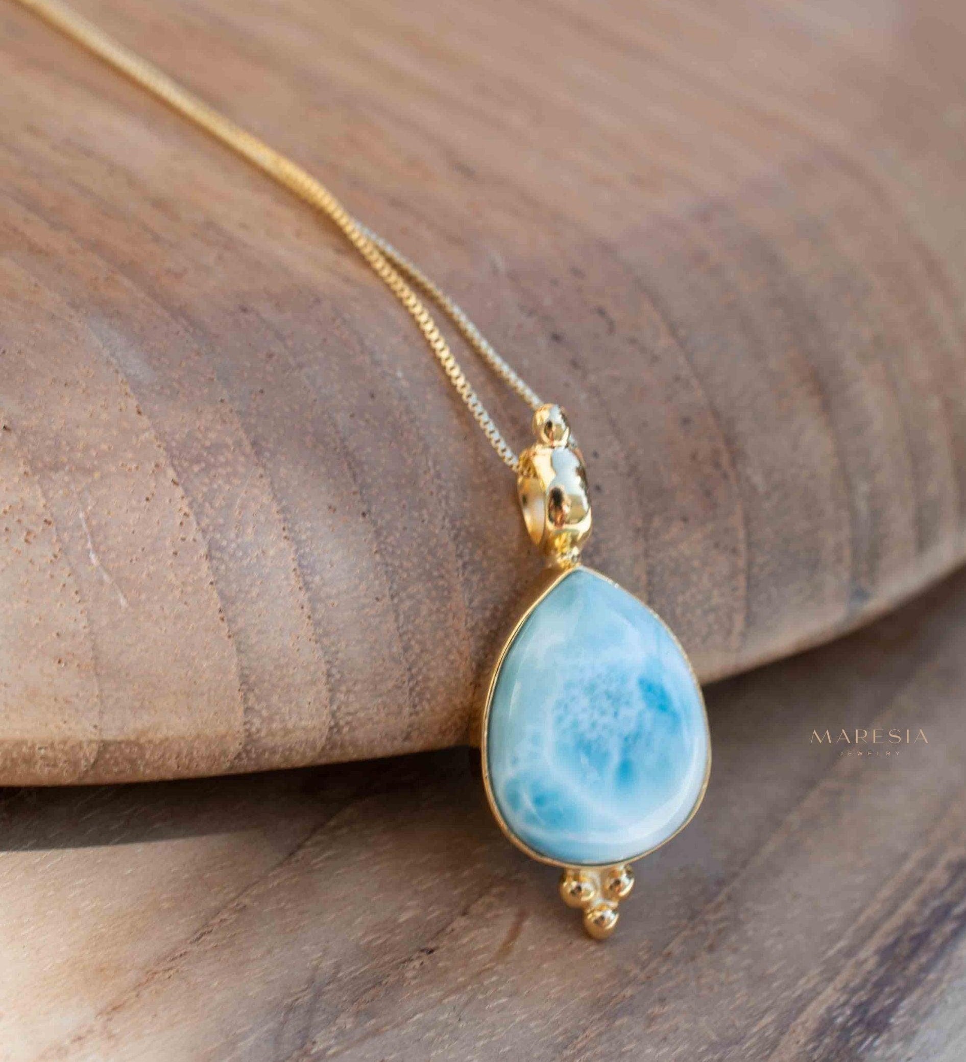 Larimar Pendant ~ Gold Plated over Sterling Silver ~ Necklace ~ minimalist ~ Delicate ~ Everyday Jewelry ~MN144