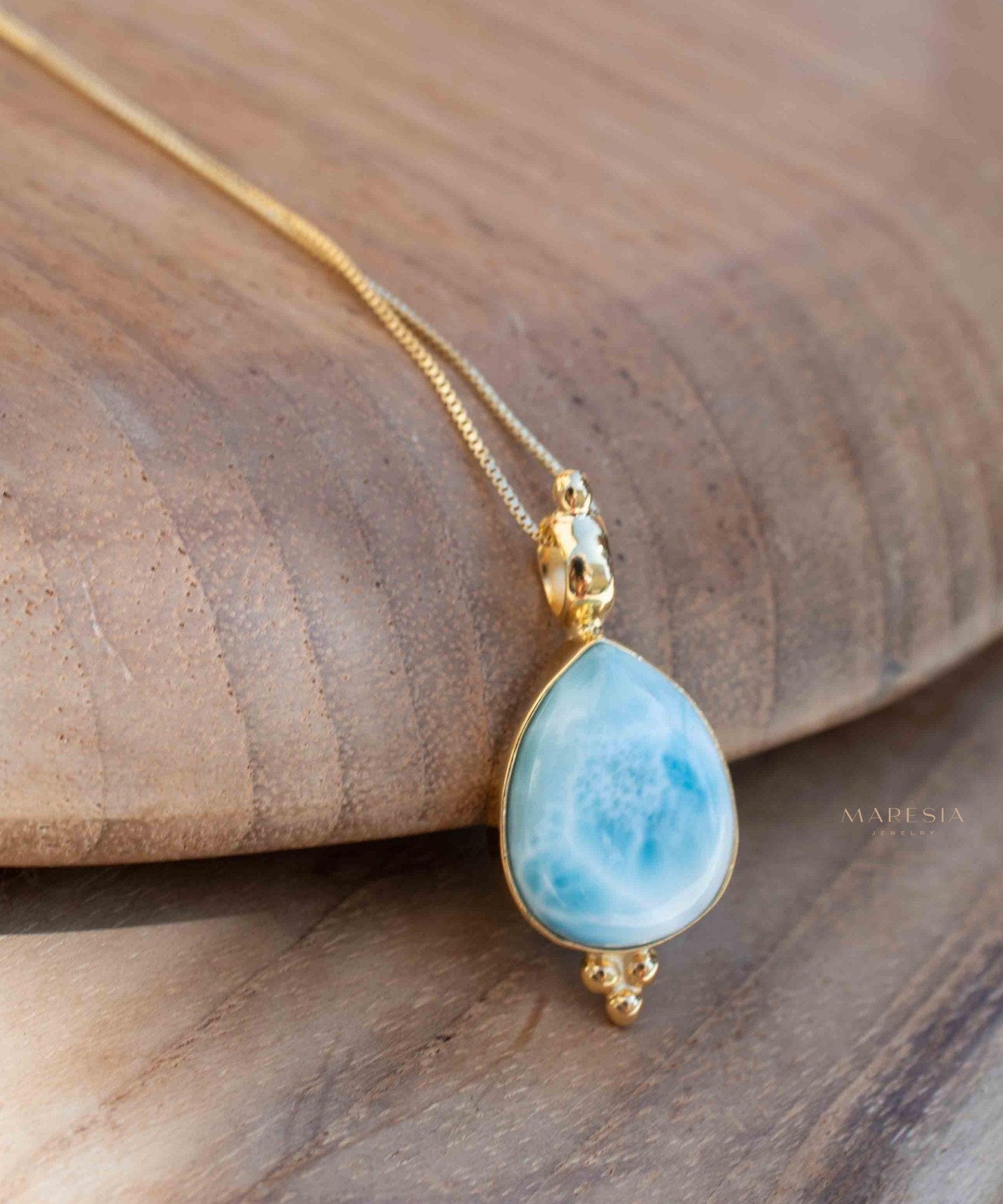 Larimar Pendant ~ Gold Plated over Sterling Silver ~ Necklace ~ minimalist ~ Delicate ~ Everyday Jewelry ~MN144