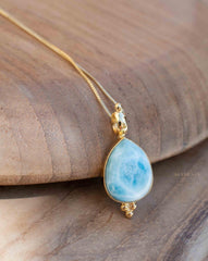 ◯larimar◯ 8.74ct Natural Light Blue Green Larimar, Pear Shape, Opaque