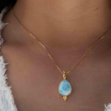 Larimar Pendant ~ Gold Plated over Sterling Silver ~ Necklace ~ minimalist ~ Delicate ~ Everyday Jewelry ~MN144