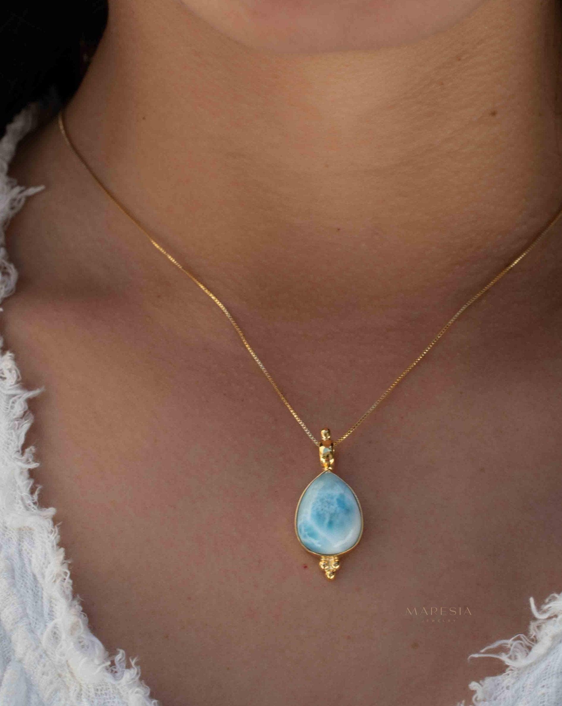 Larimar Pendant ~ Gold Plated over Sterling Silver ~ Necklace ~ minimalist ~ Delicate ~ Everyday Jewelry ~MN144