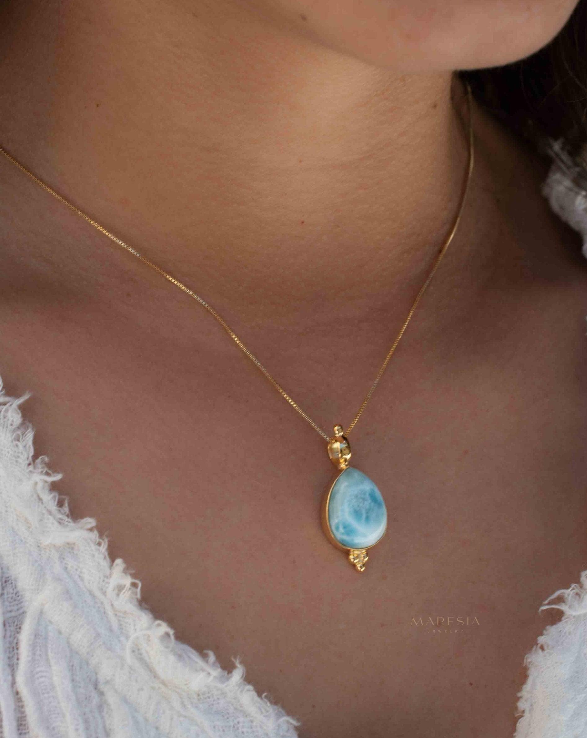 Larimar Pendant ~ Gold Plated over Sterling Silver ~ Necklace ~ minimalist ~ Delicate ~ Everyday Jewelry ~MN144