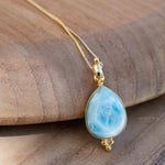 Larimar Pendant ~ Gold Plated over Sterling Silver ~ Necklace ~ minimalist ~ Delicate ~ Everyday Jewelry ~MN144