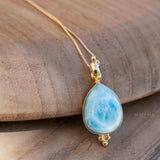 Larimar Pendant ~ Gold Plated over Sterling Silver ~ Necklace ~ minimalist ~ Delicate ~ Everyday Jewelry ~MN144