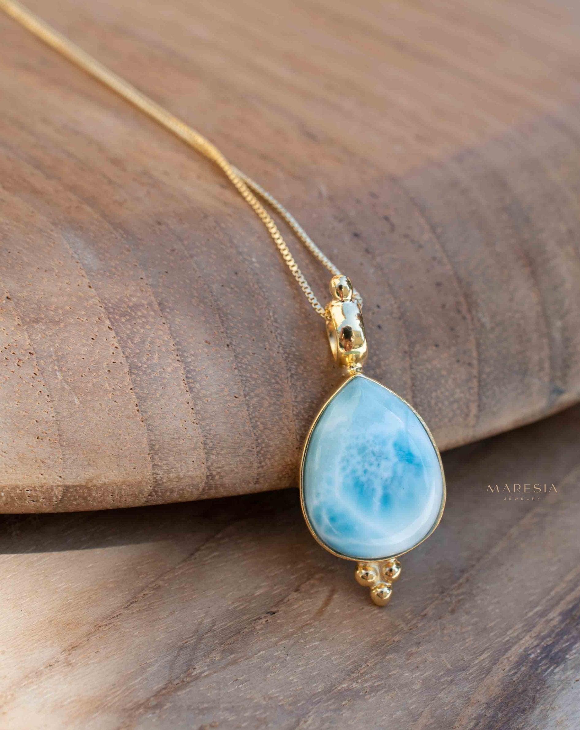 Larimar Pendant ~ Gold Plated over Sterling Silver ~ Necklace ~ minimalist ~ Delicate ~ Everyday Jewelry ~MN144