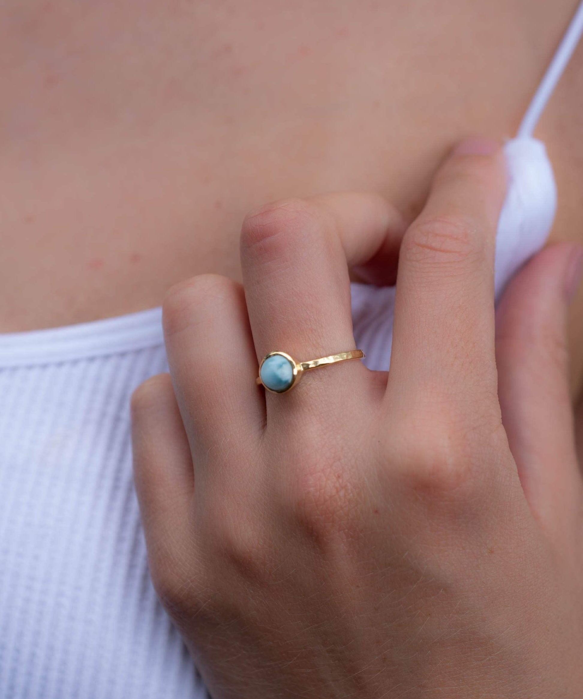 Larimar Ring ~ Delicate ~ Gold Plated ~ Handmade ~ Gemstone~Statement ~Everyday~ Hippie~Bohemian~Stackable MR235