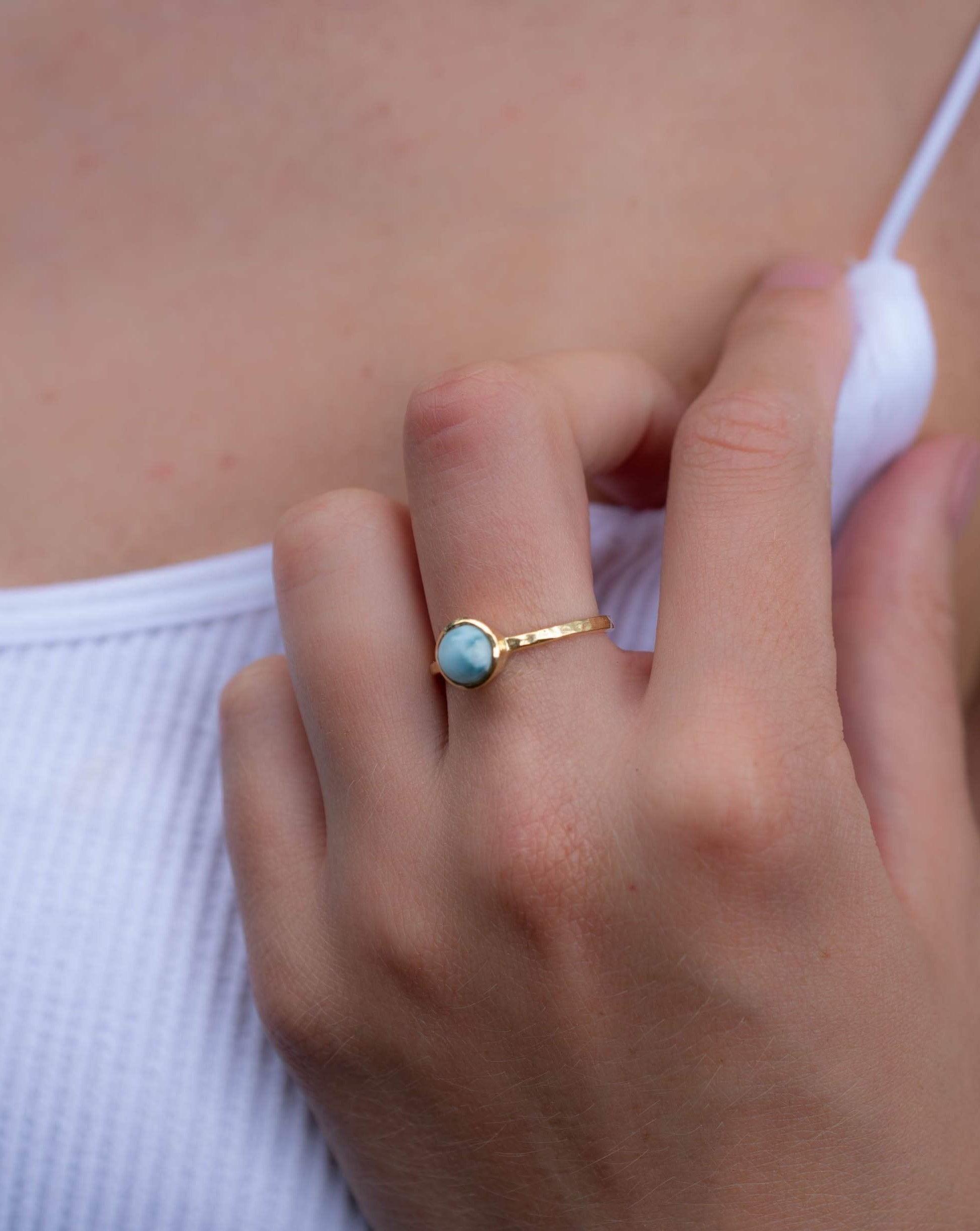 Larimar Ring ~ Delicate ~ Gold Plated ~ Handmade ~ Gemstone~Statement ~Everyday~ Hippie~Bohemian~Stackable MR235