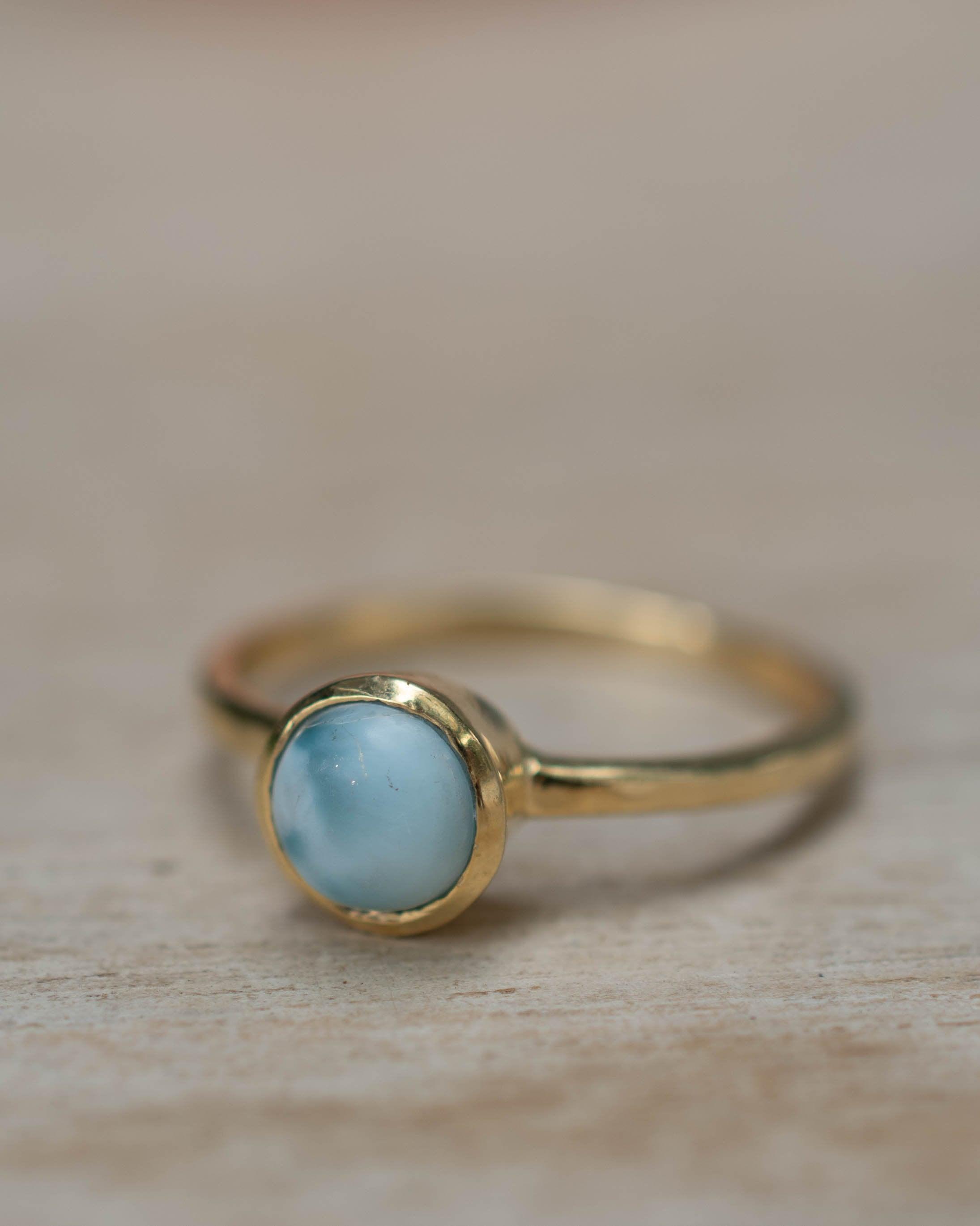 Larimar Ring ~ Delicate ~ Gold Plated ~ Handmade ~ Gemstone~Statement ~Everyday~ Hippie~Bohemian~Stackable MR235