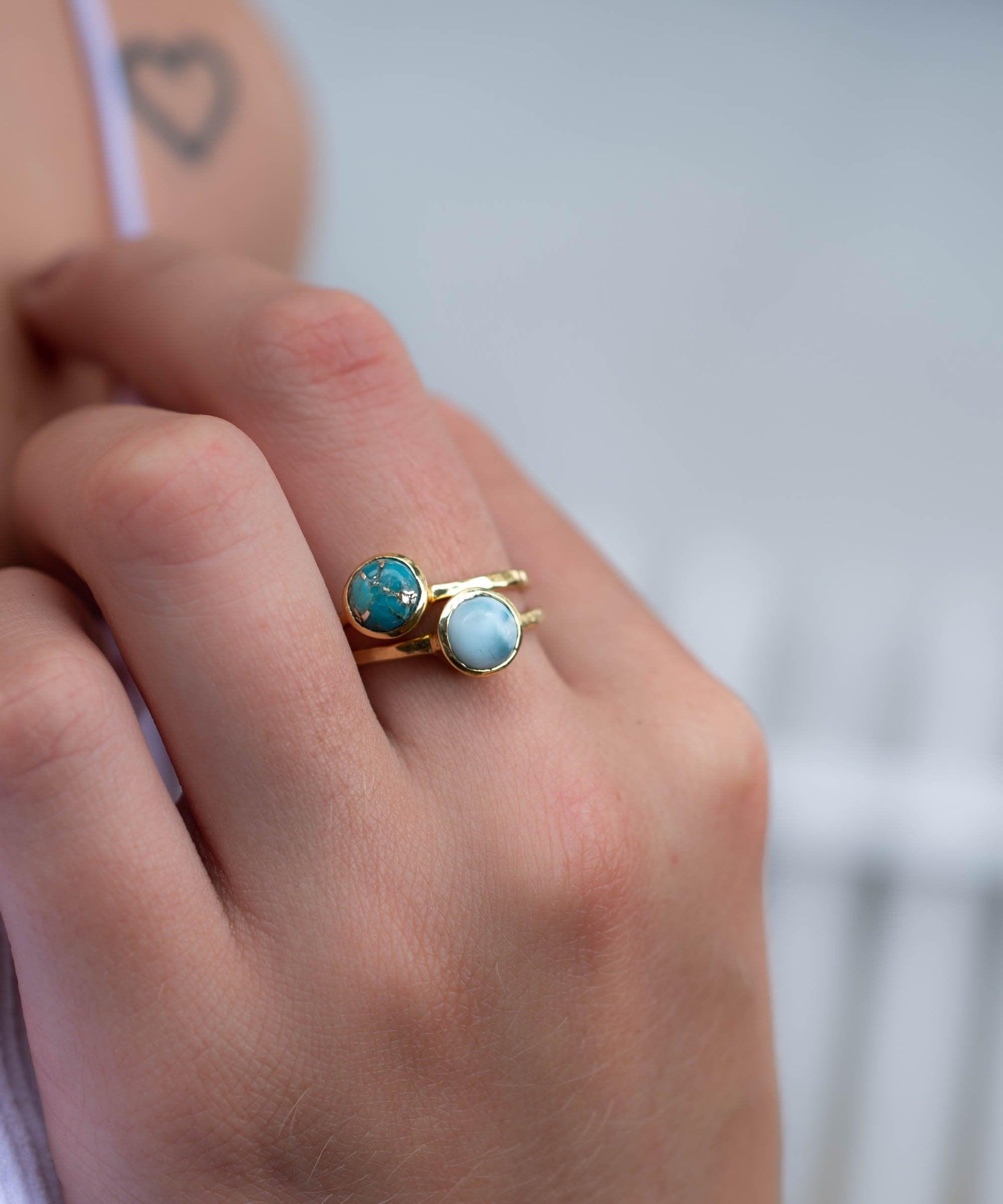 Larimar Ring ~ Delicate ~ Gold Plated ~ Handmade ~ Gemstone~Statement ~Everyday~ Hippie~Bohemian~Stackable MR235