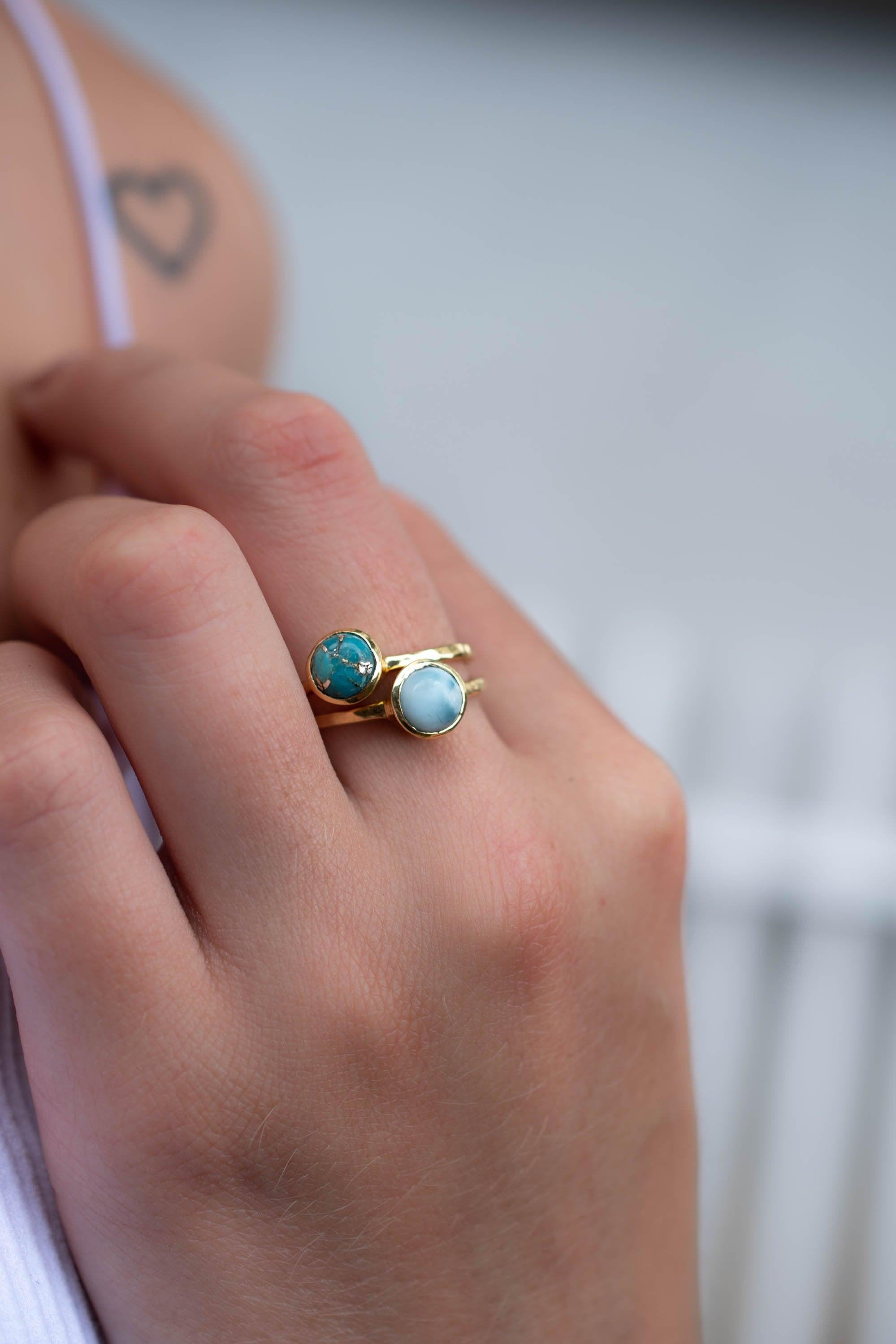 Larimar Ring ~ Delicate ~ Gold Plated ~ Handmade ~ Gemstone~Statement ~Everyday~ Hippie~Bohemian~Stackable MR235