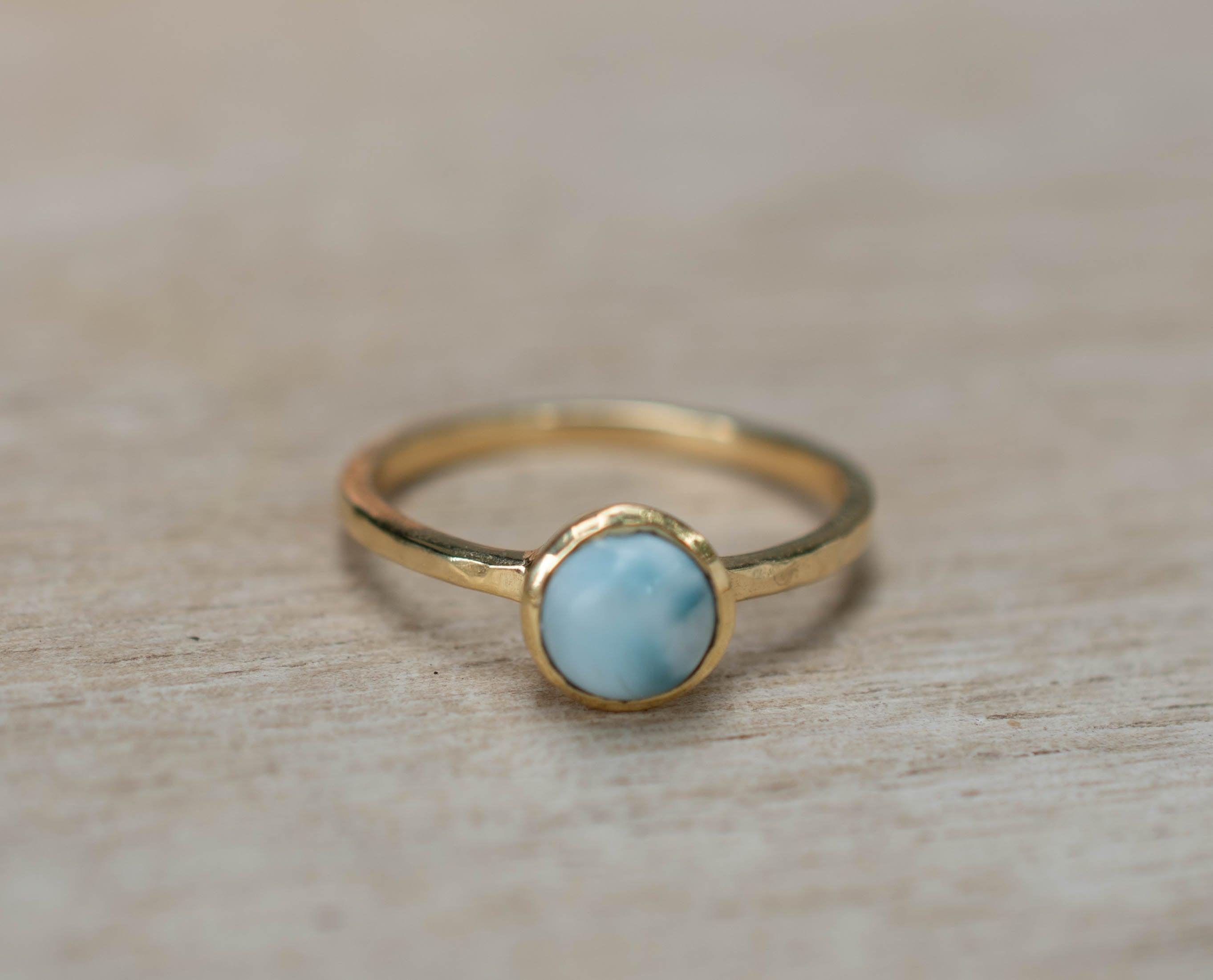 Larimar Ring ~ Delicate ~ Gold Plated ~ Handmade ~ Gemstone~Statement ~Everyday~ Hippie~Bohemian~Stackable MR235