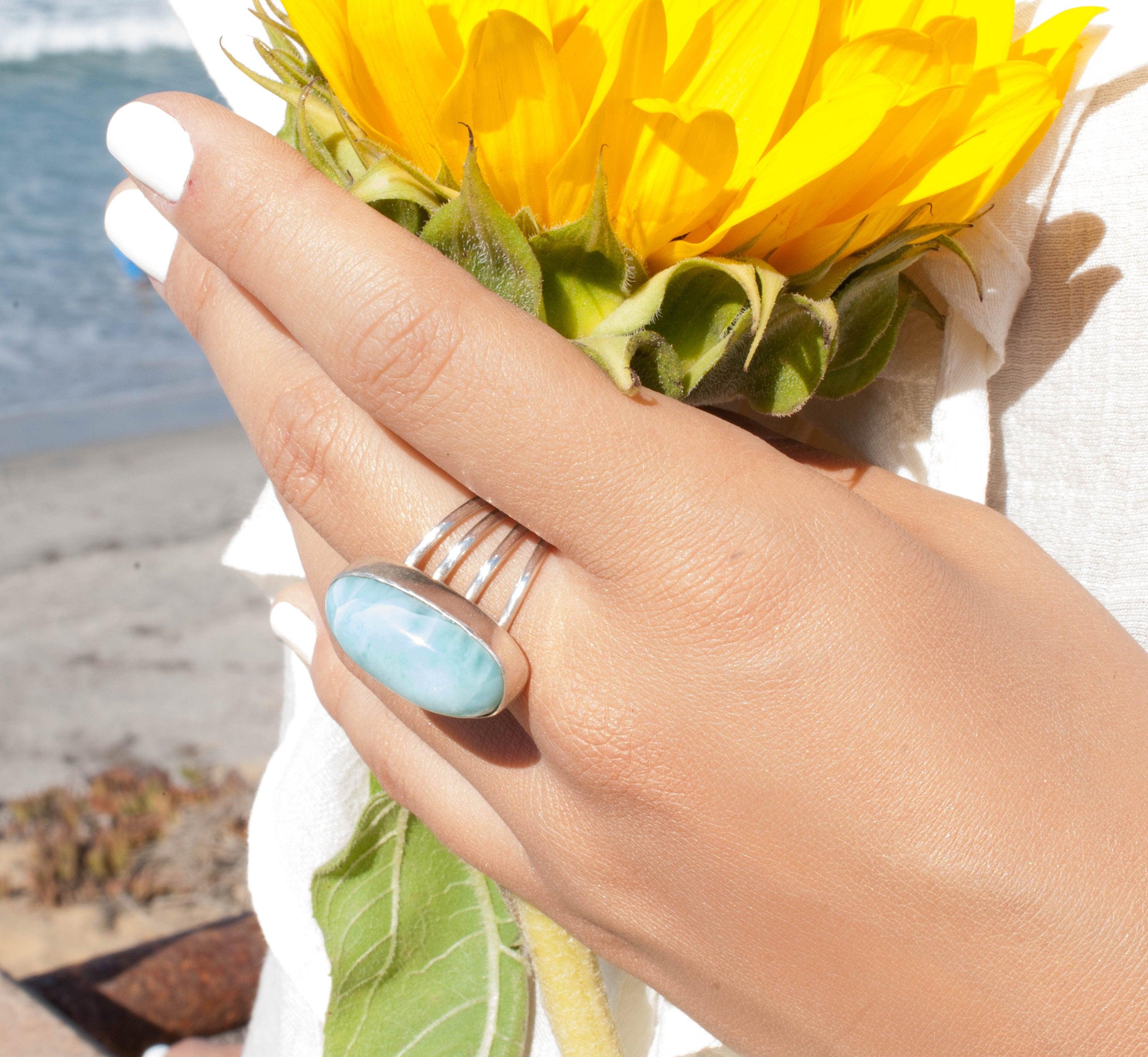 Larimar Ring ~ Sterling Silver 925~MR065 - Maresia Jewelry