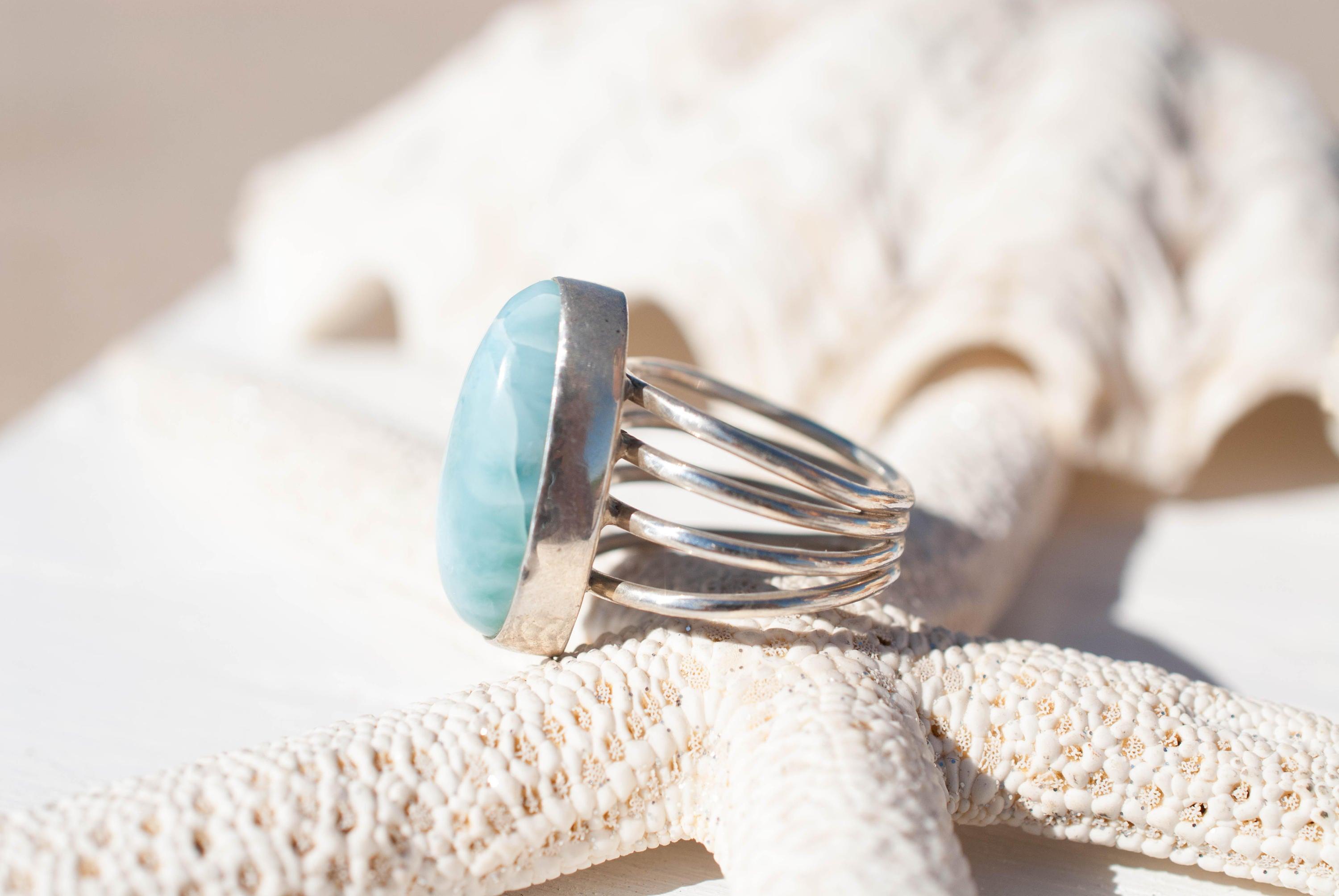 LARIMAR STERLING SILVER Ring, Also Known As Pectolite, Handcrafted, Size 9.5, 20x16mm Stone cheapest