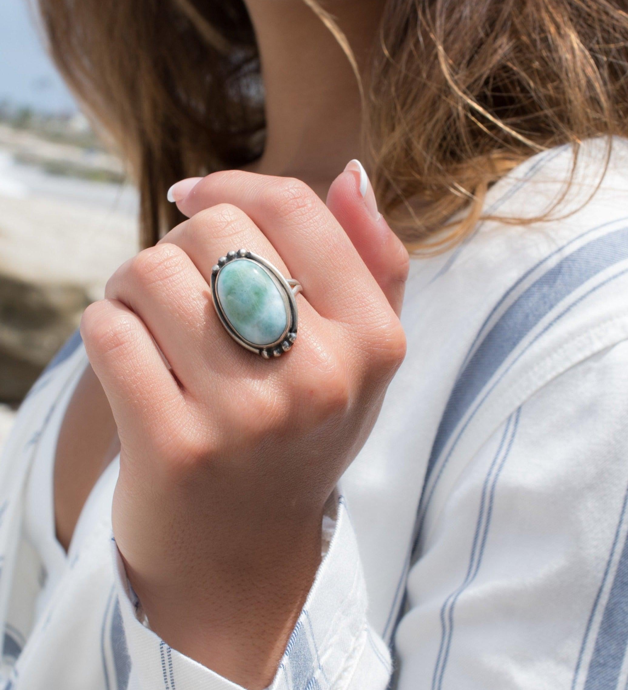 Larimar Ring ~ Sterling Silver 925~MR195 - Maresia Jewelry