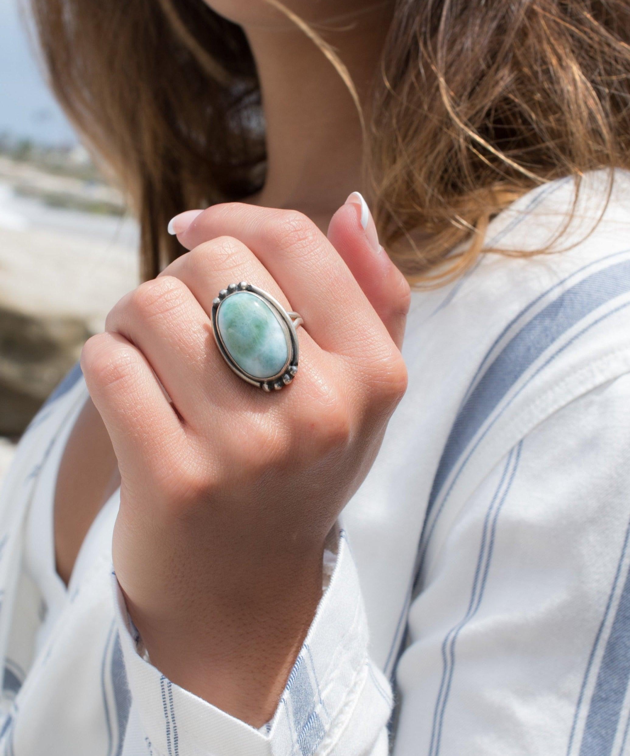 Larimar Ring ~ Sterling Silver 925~MR195 - Maresia Jewelry