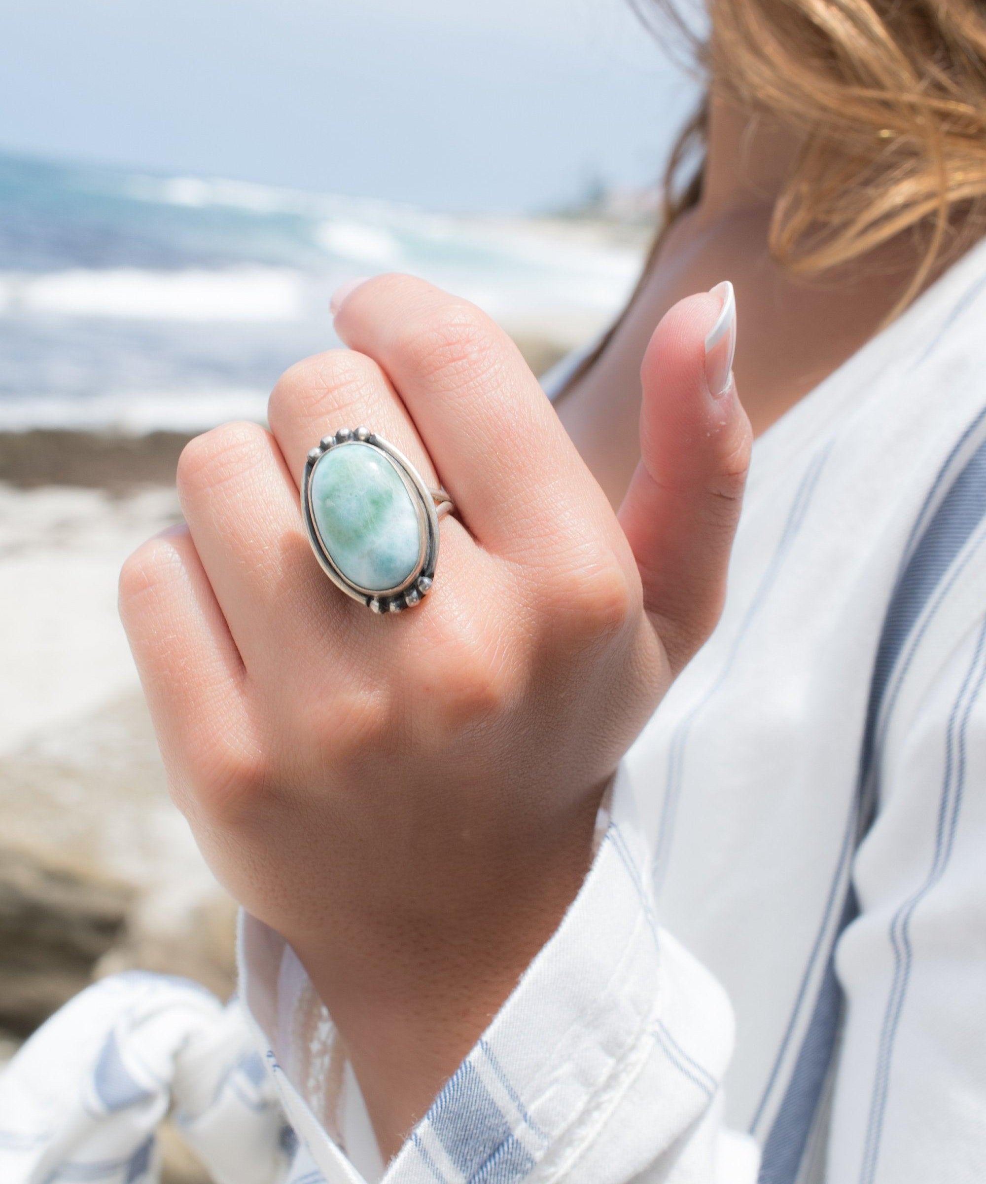 Larimar Ring ~ Sterling Silver 925~MR195 - Maresia Jewelry