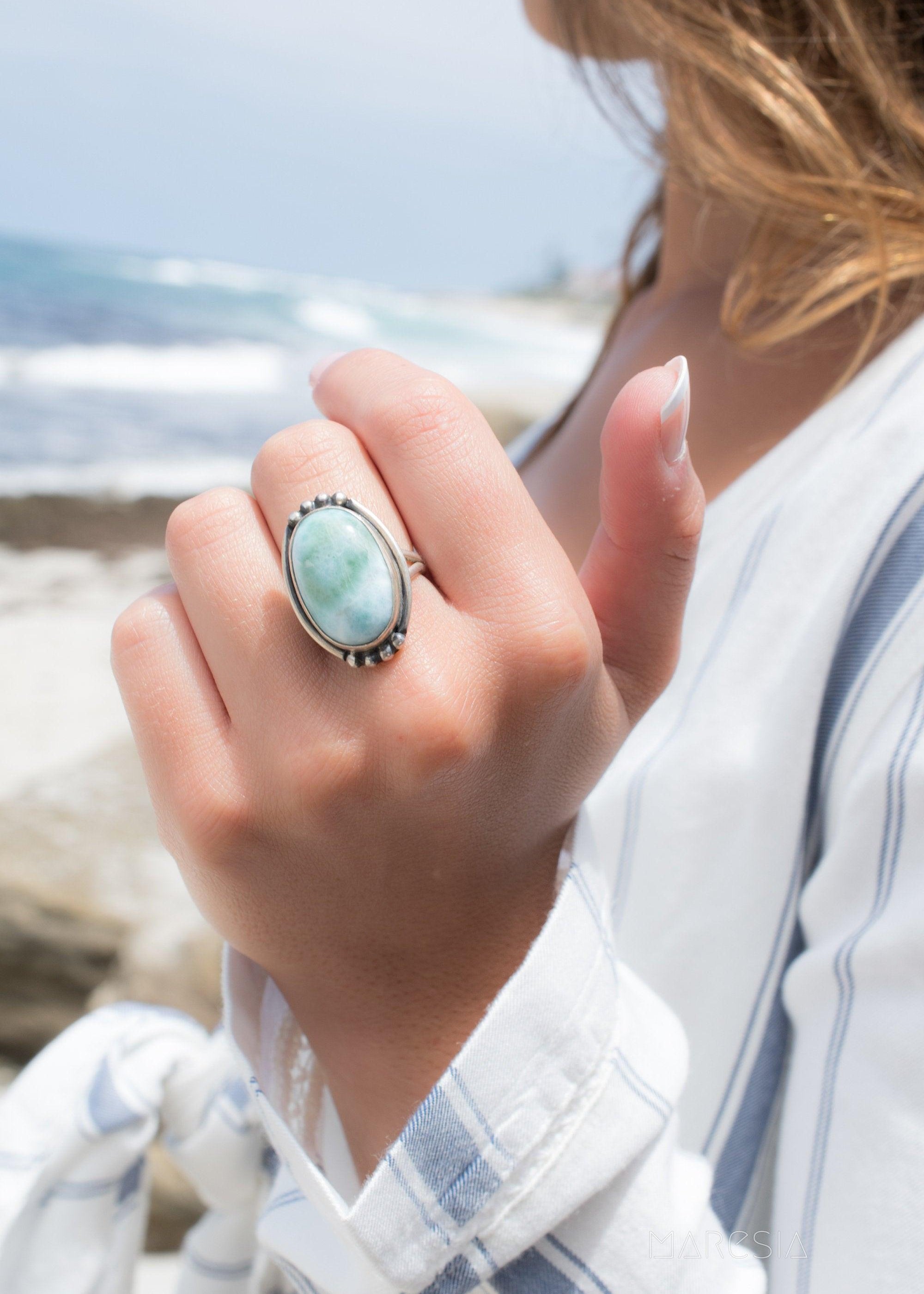 Larimar Ring ~ Sterling Silver 925~MR195 - Maresia Jewelry