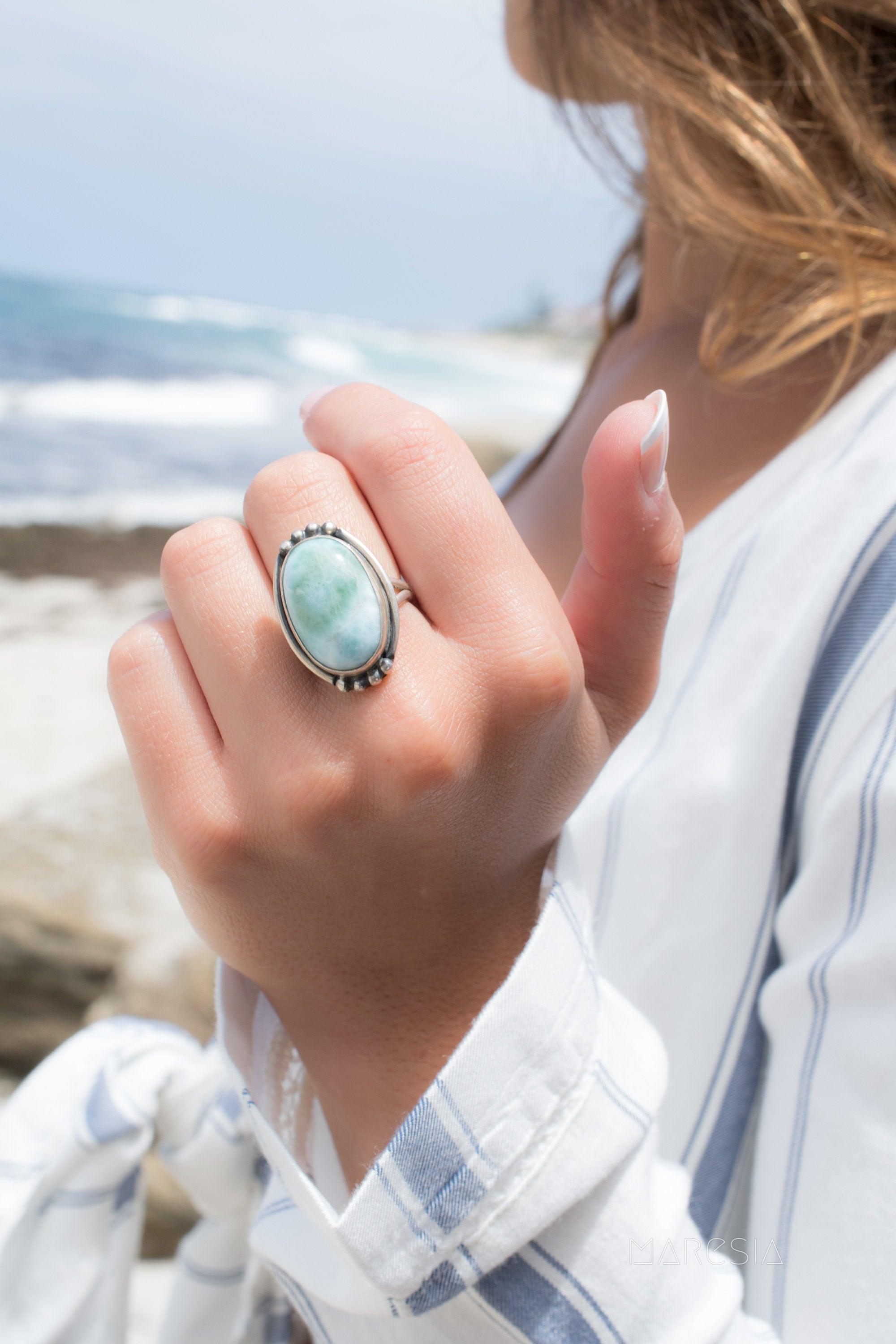 Larimar Ring ~ Sterling Silver 925~MR195 - Maresia Jewelry