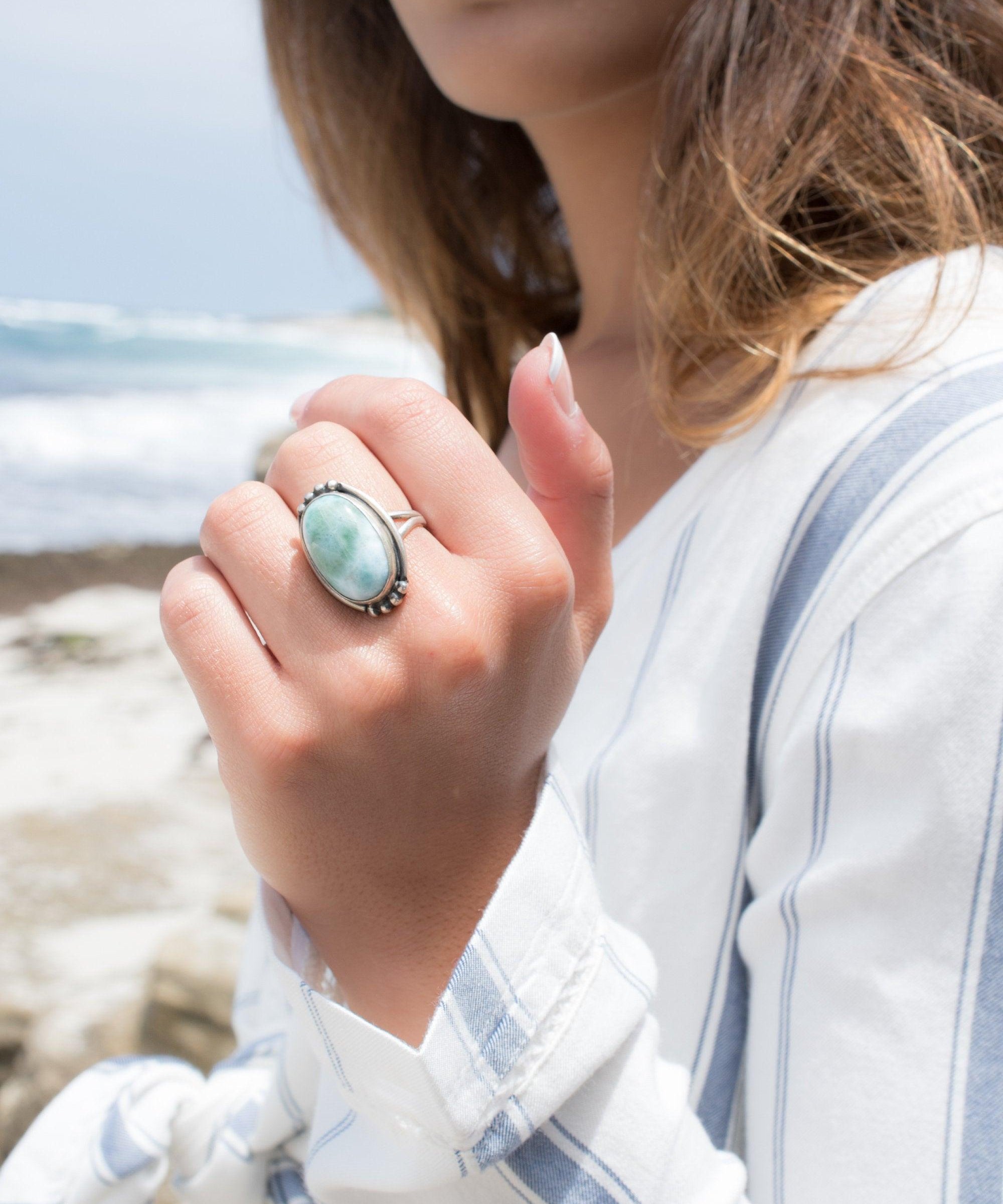 Larimar Ring ~ Sterling Silver 925~MR195 - Maresia Jewelry