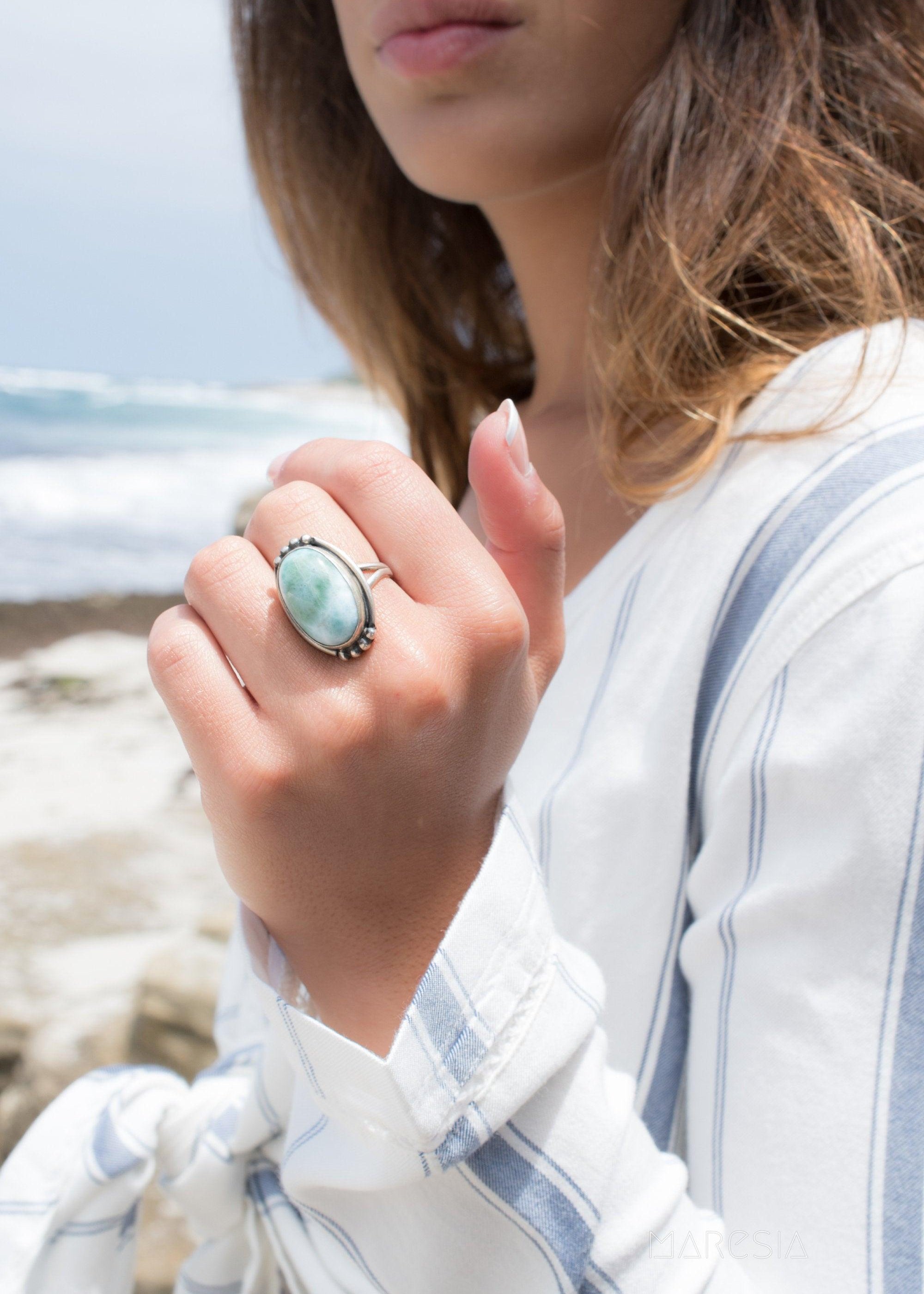 Larimar Ring ~ Sterling Silver 925~MR195 - Maresia Jewelry