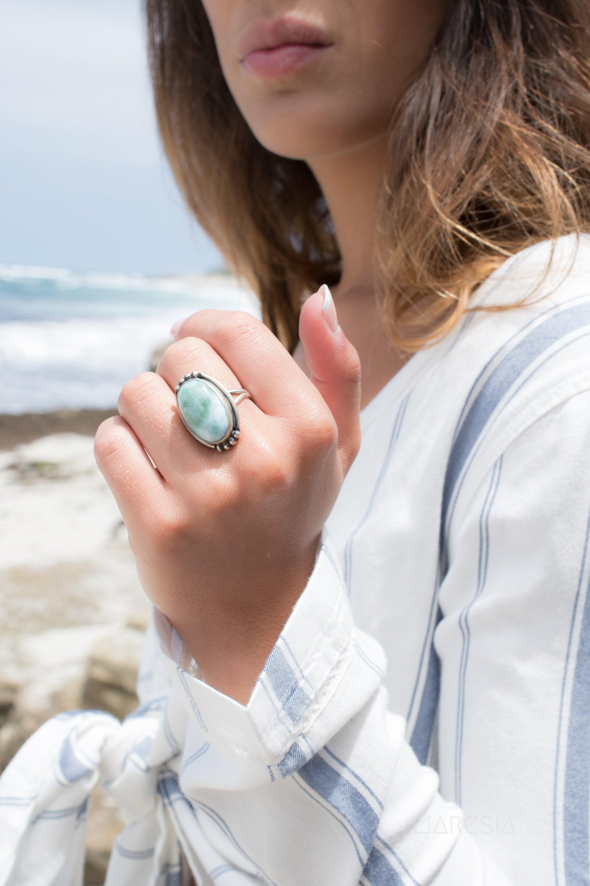 Larimar Ring ~ Sterling Silver 925~MR195 - Maresia Jewelry