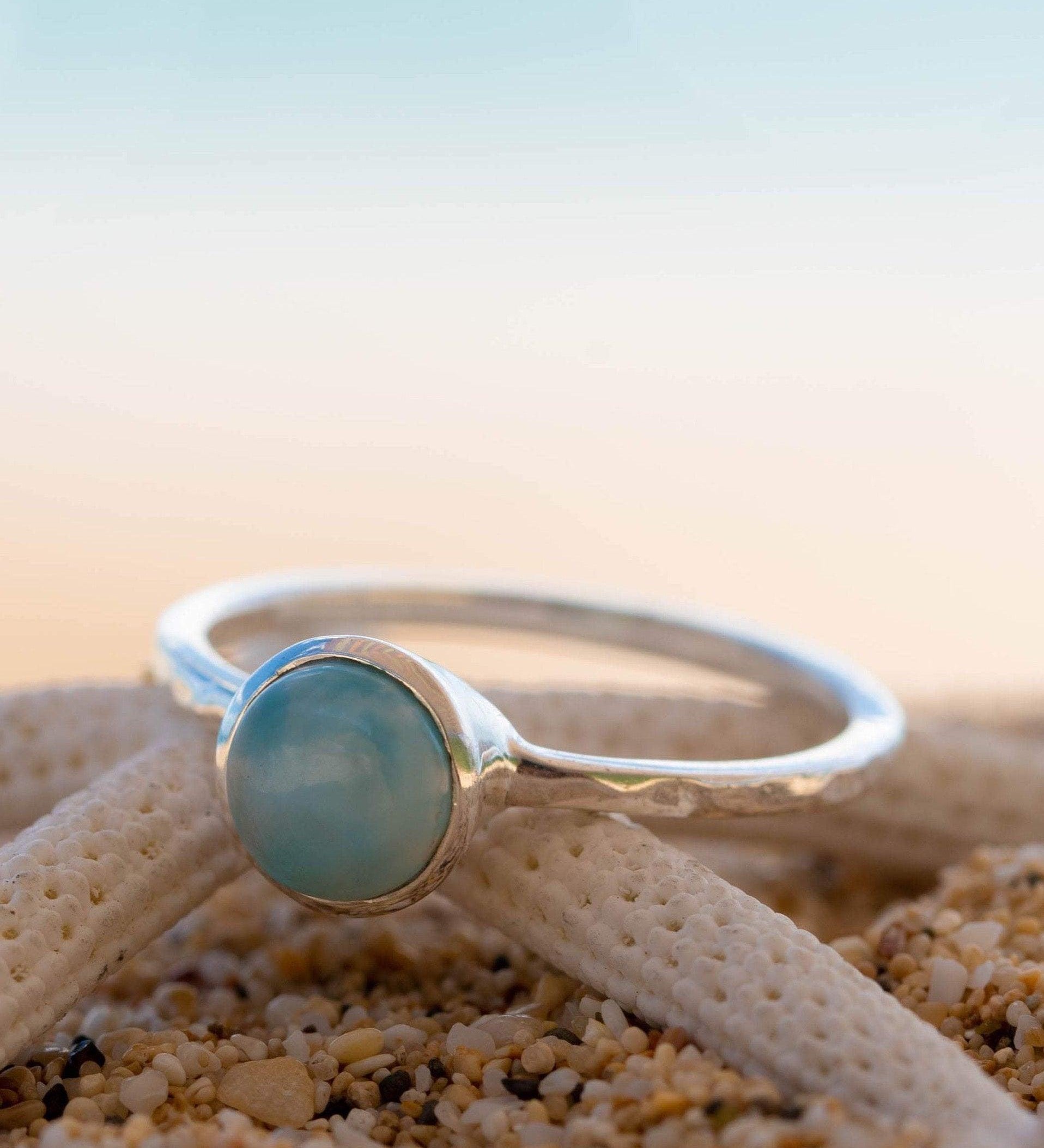 Larimar Ring ~ Delicate ~ Sterling Silver 925~ Handmade ~ Gemstone~Statement ~Everyday~ Hippie~Bohemian~Stackable MR236