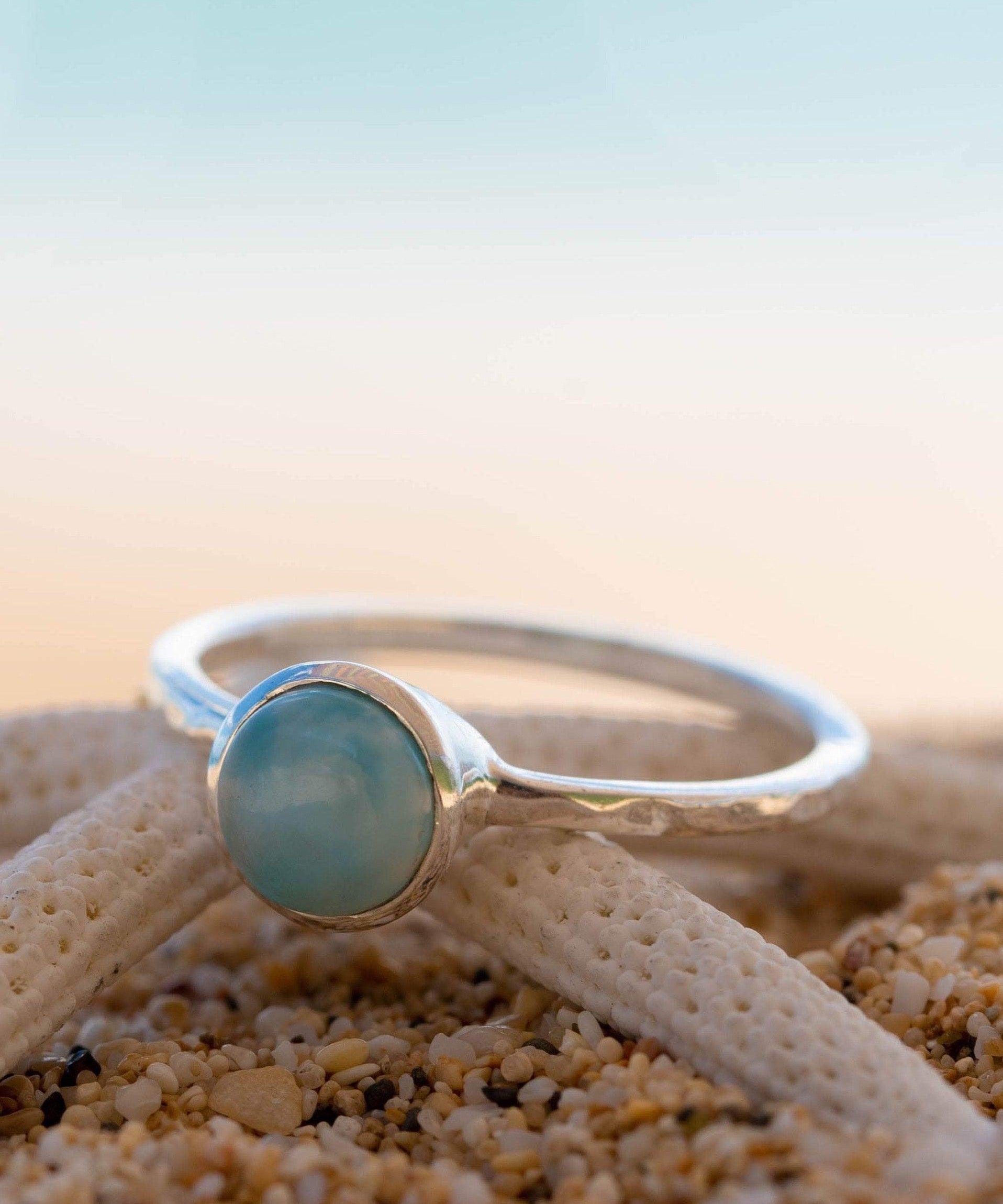 Larimar Ring ~ Delicate ~ Sterling Silver 925~ Handmade ~ Gemstone~Statement ~Everyday~ Hippie~Bohemian~Stackable MR236