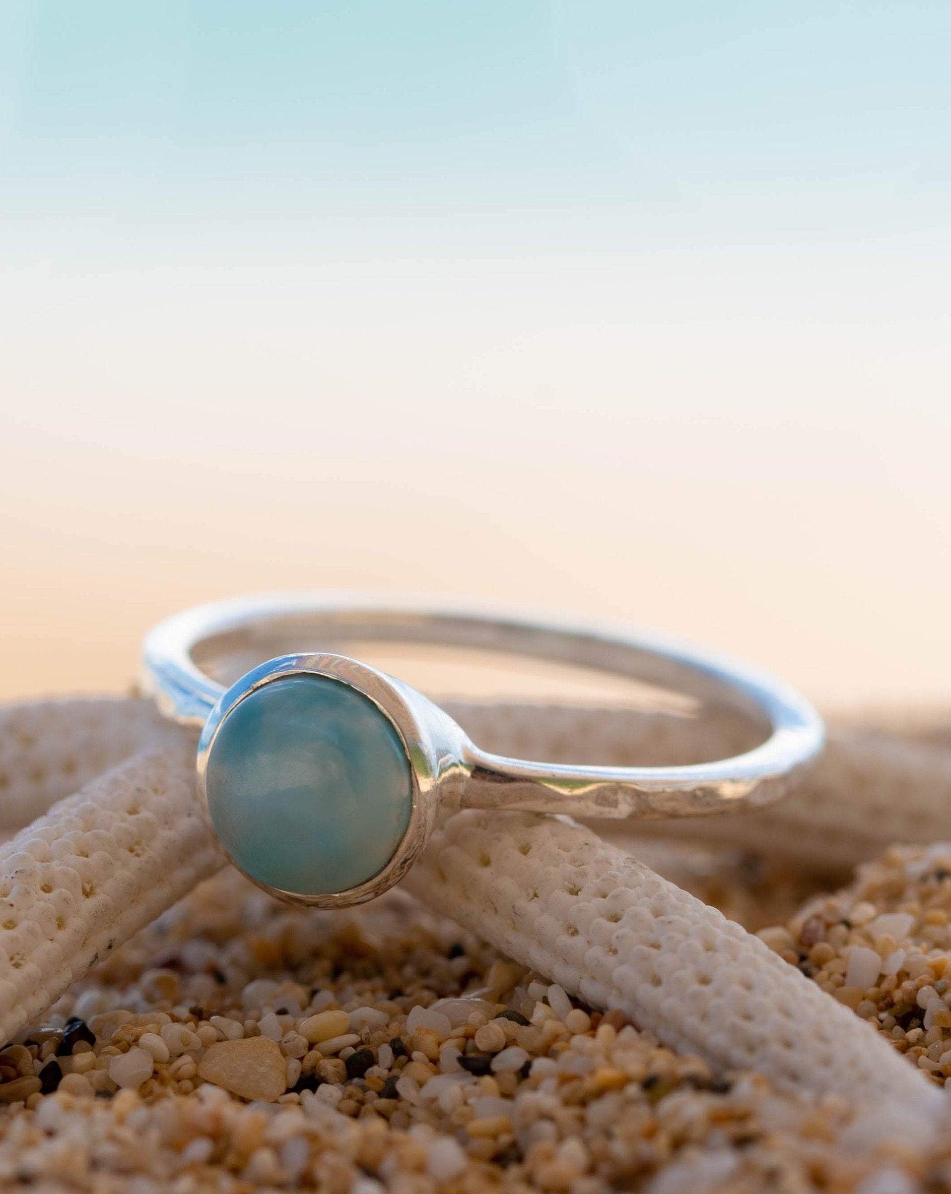 Larimar Ring ~ Delicate ~ Sterling Silver 925~ Handmade ~ Gemstone~Statement ~Everyday~ Hippie~Bohemian~Stackable MR236