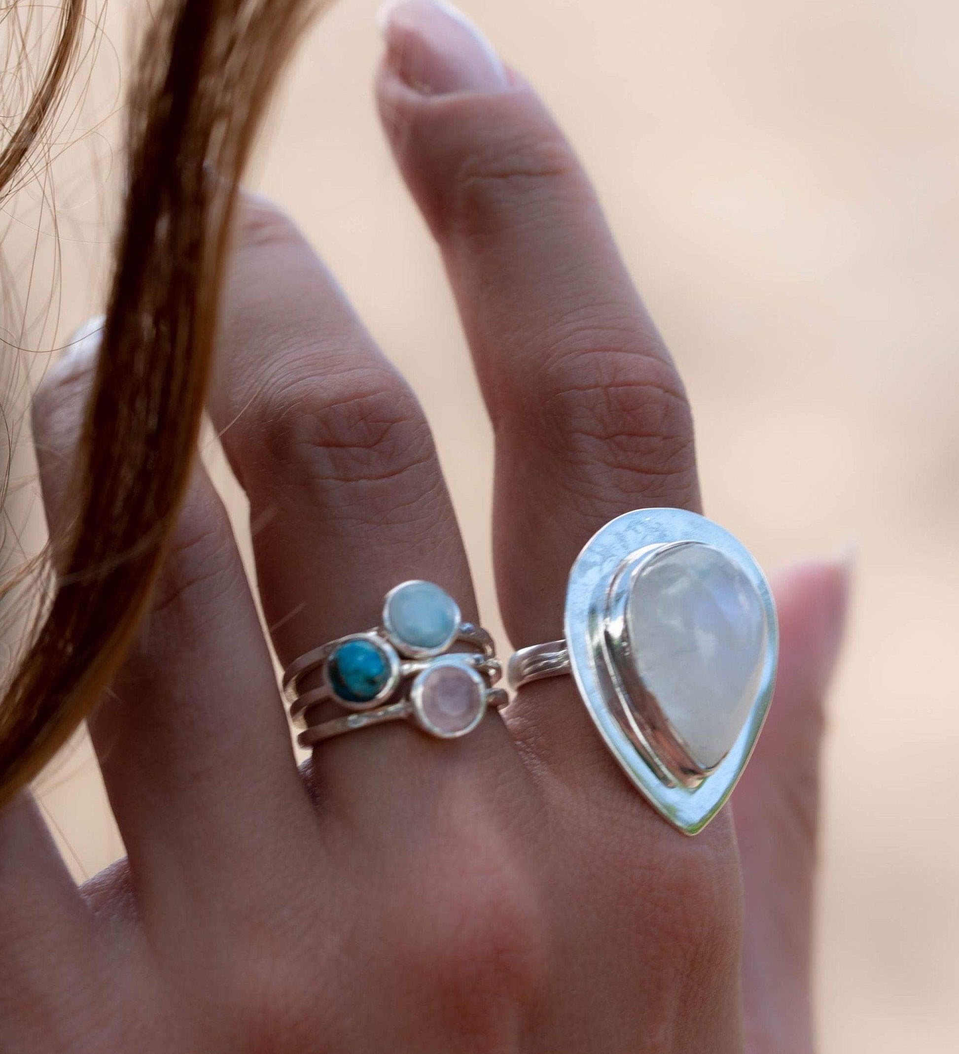 Larimar Ring ~ Delicate ~ Sterling Silver 925~ Handmade ~ Gemstone~Statement ~Everyday~ Hippie~Bohemian~Stackable MR236