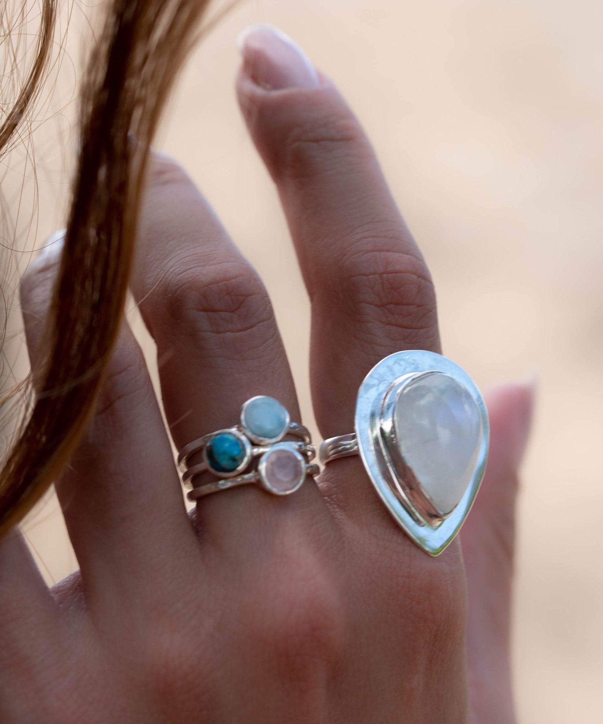 Larimar Ring ~ Delicate ~ Sterling Silver 925~ Handmade ~ Gemstone~Statement ~Everyday~ Hippie~Bohemian~Stackable MR236