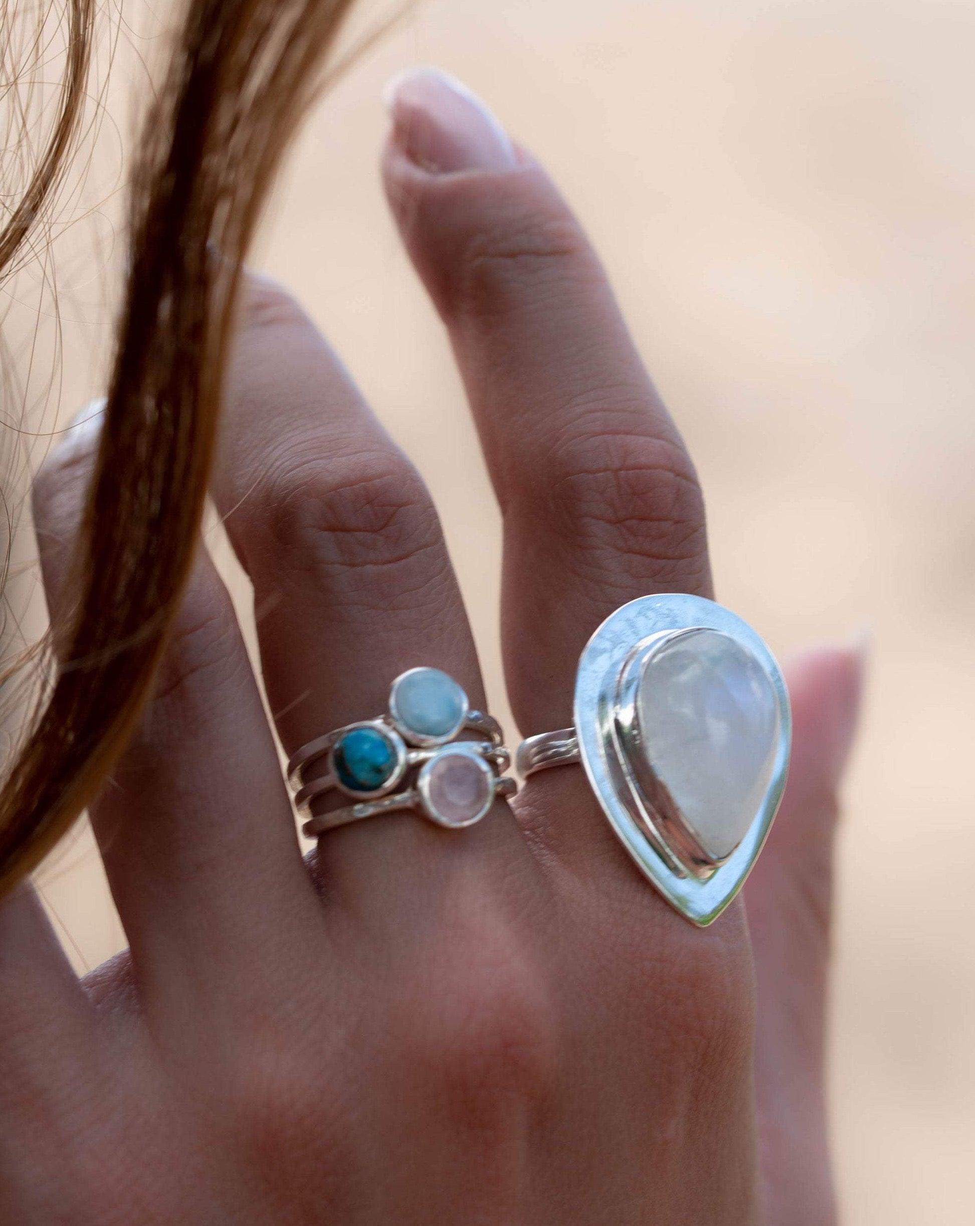 Larimar Ring ~ Delicate ~ Sterling Silver 925~ Handmade ~ Gemstone~Statement ~Everyday~ Hippie~Bohemian~Stackable MR236