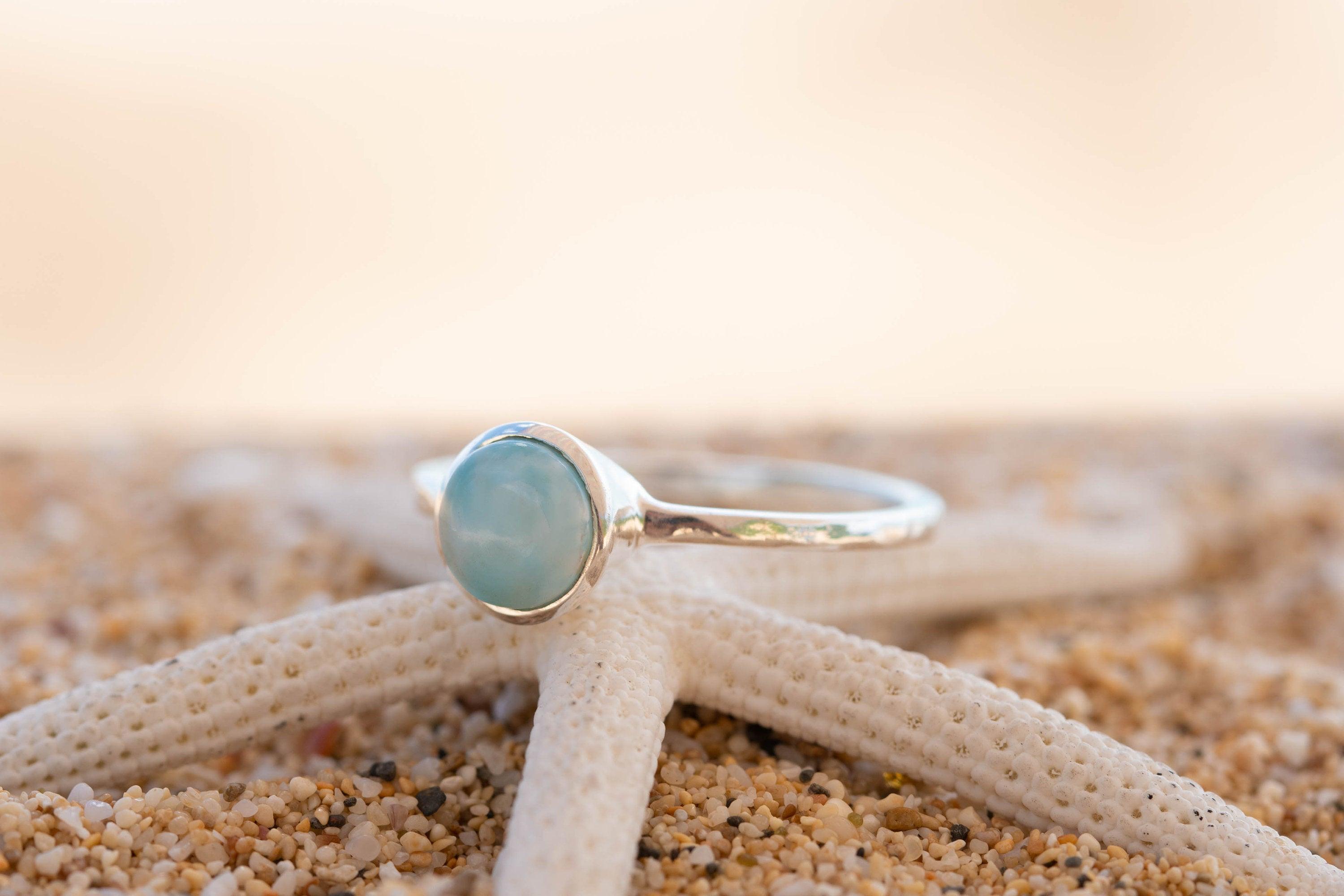 Larimar Ring ~ Delicate ~ Sterling Silver 925~ Handmade ~ Gemstone~Statement ~Everyday~ Hippie~Bohemian~Stackable MR236