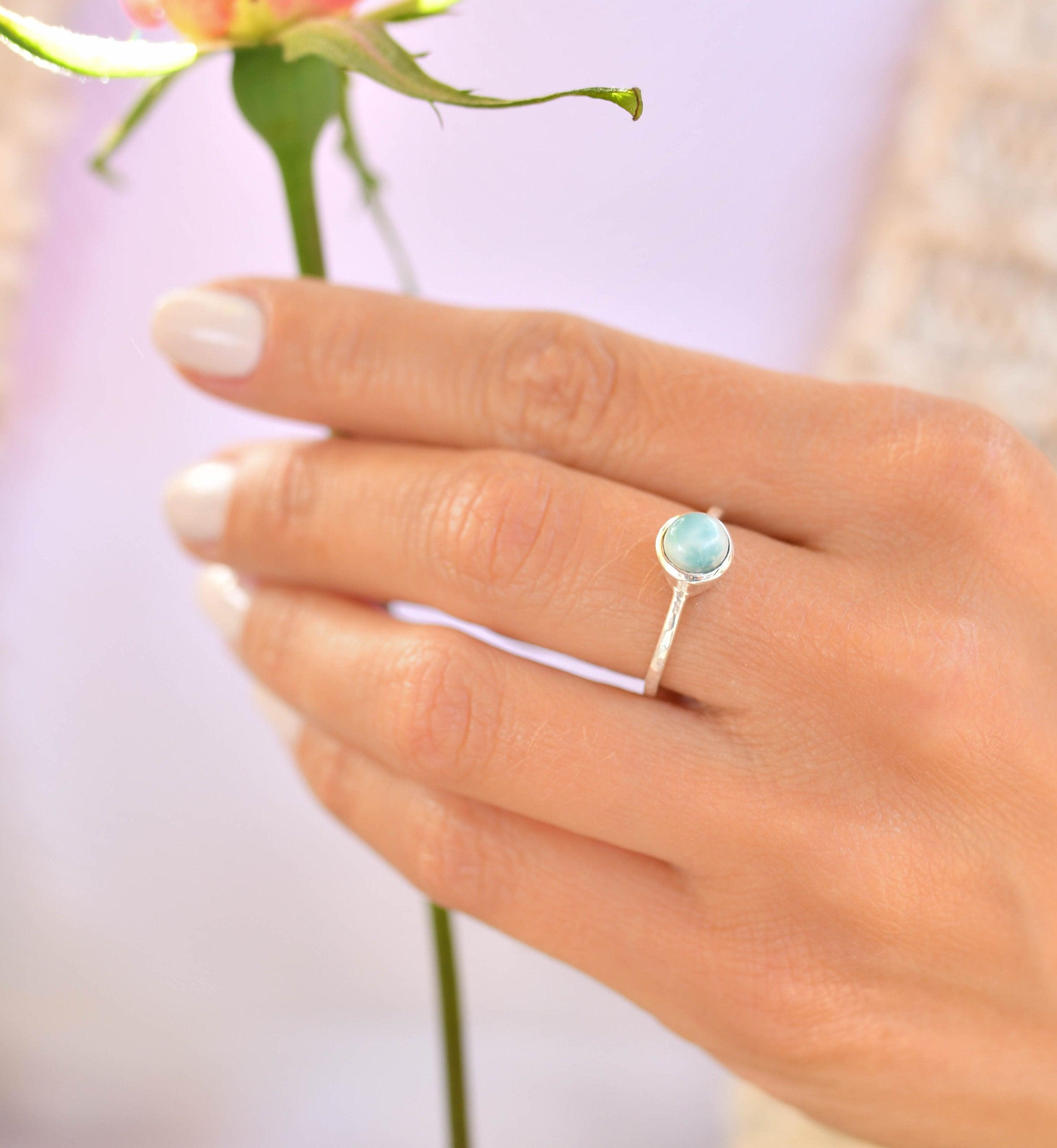 Larimar Ring ~ Delicate ~ Sterling Silver 925~ Handmade ~ Gemstone~Statement ~Everyday~ Hippie~Bohemian~Stackable MR236
