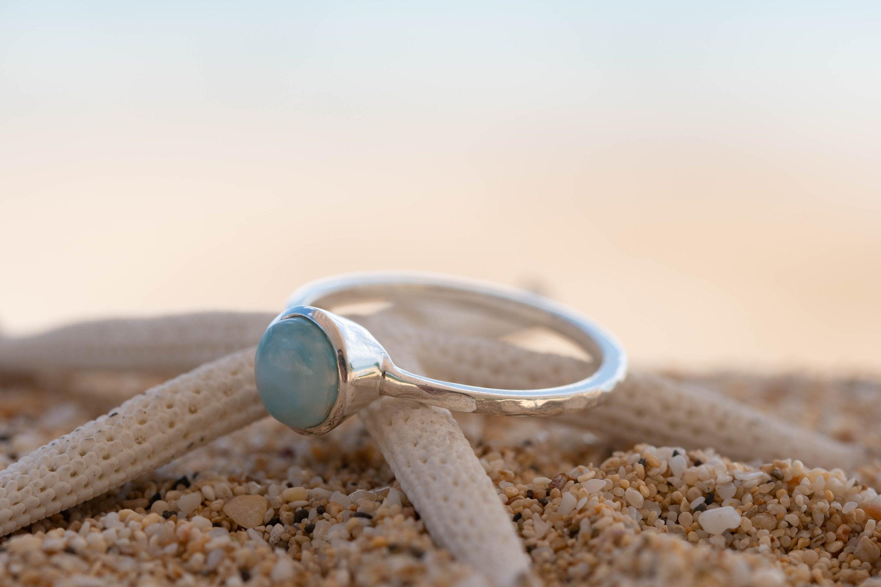Larimar Ring ~ Delicate ~ Sterling Silver 925~ Handmade ~ Gemstone~Statement ~Everyday~ Hippie~Bohemian~Stackable MR236