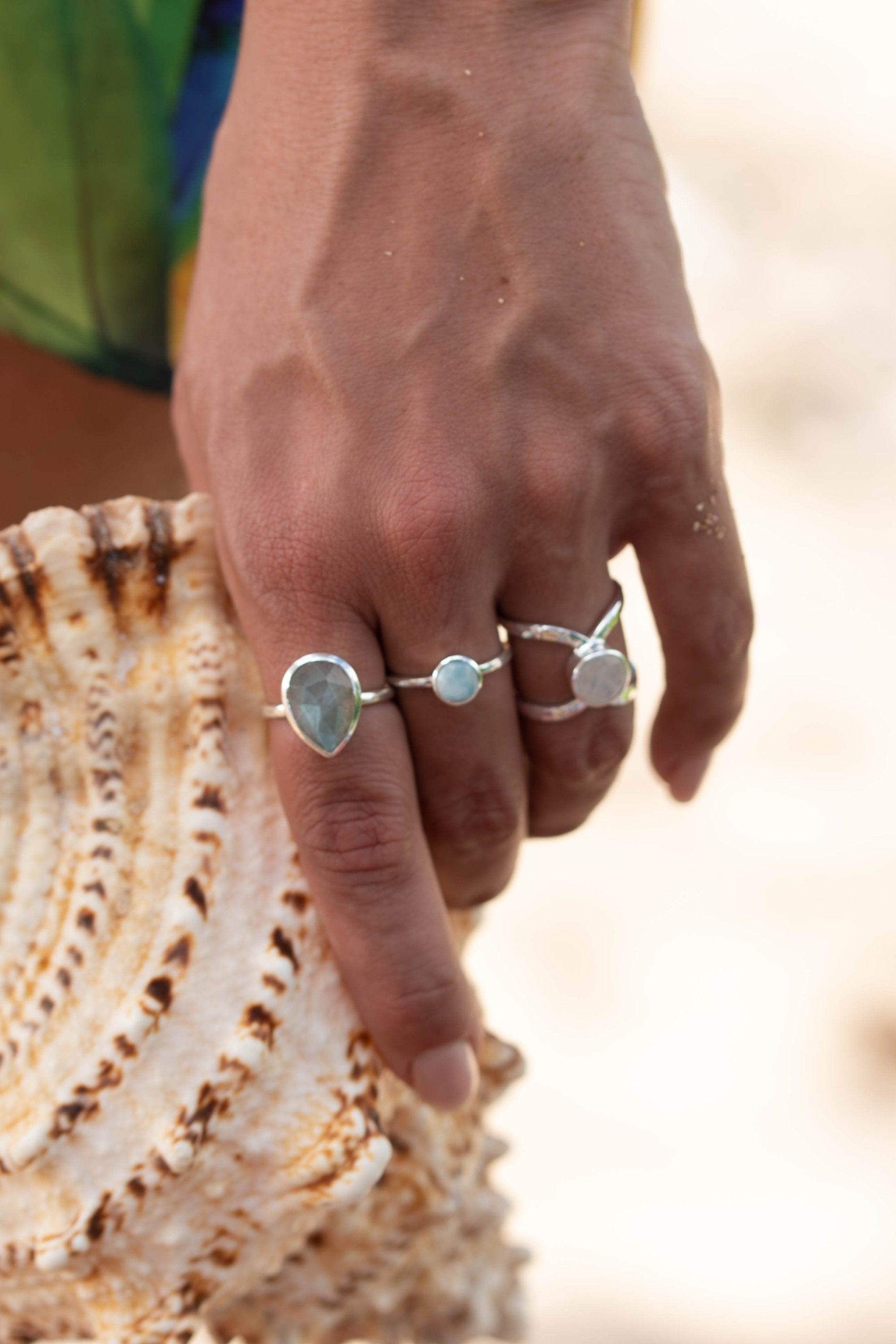 Larimar Ring ~ Delicate ~ Sterling Silver 925~ Handmade ~ Gemstone~Statement ~Everyday~ Hippie~Bohemian~Stackable MR236