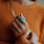 Larimar Ring ~ Statement ~ Gemstone ~ Semi Precious Stone ~ Blue ~ White ~ Natural ~ Organic ~ Sterling Silver 925~Tear Drop~Thin Band~MR265