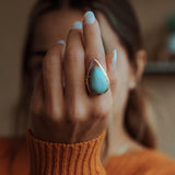 Larimar Ring ~ Statement ~ Gemstone ~ Semi Precious Stone ~ Blue ~ White ~ Natural ~ Organic ~ Sterling Silver 925~Tear Drop~Thin Band~MR265