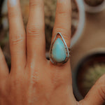 Larimar Ring ~ Statement ~ Gemstone ~ Semi Precious Stone ~ Blue ~ White ~ Natural ~ Organic ~ Sterling Silver 925~Tear Drop~Thin Band~MR265