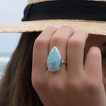 Larimar Ring ~ Statement ~ Gemstone ~ Semi Precious Stone ~ Blue ~ White ~ Natural ~ Organic ~ Sterling Silver 925~Tear Drop~Thin Band~MR278