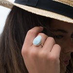 Larimar Ring ~ Statement ~ Gemstone ~ Semi Precious Stone ~ Blue ~ White ~ Natural ~ Organic ~ Sterling Silver 925~Tear Drop~Thin Band~MR278