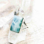 Larimar Ring ~ Statement ~ Gemstone ~ Semi Precious Stone ~ Blue ~ White ~ Natural~Organic~Sterling Silver 925~Rectangular ~Thin Band~ MR293