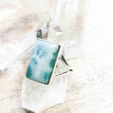Larimar Ring ~ Statement ~ Gemstone ~ Semi Precious Stone ~ Blue ~ White ~ Natural~Organic~Sterling Silver 925~Rectangular ~Thin Band~ MR293