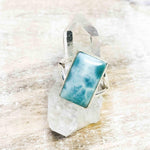Larimar Ring ~ Statement ~ Gemstone ~ Semi Precious Stone ~ Blue ~ White ~ Natural~Organic~Sterling Silver 925~Rectangular ~Thin Band~ MR293