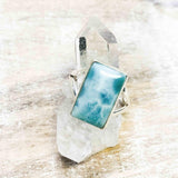 Larimar Ring ~ Statement ~ Gemstone ~ Semi Precious Stone ~ Blue ~ White ~ Natural~Organic~Sterling Silver 925~Rectangular ~Thin Band~ MR293